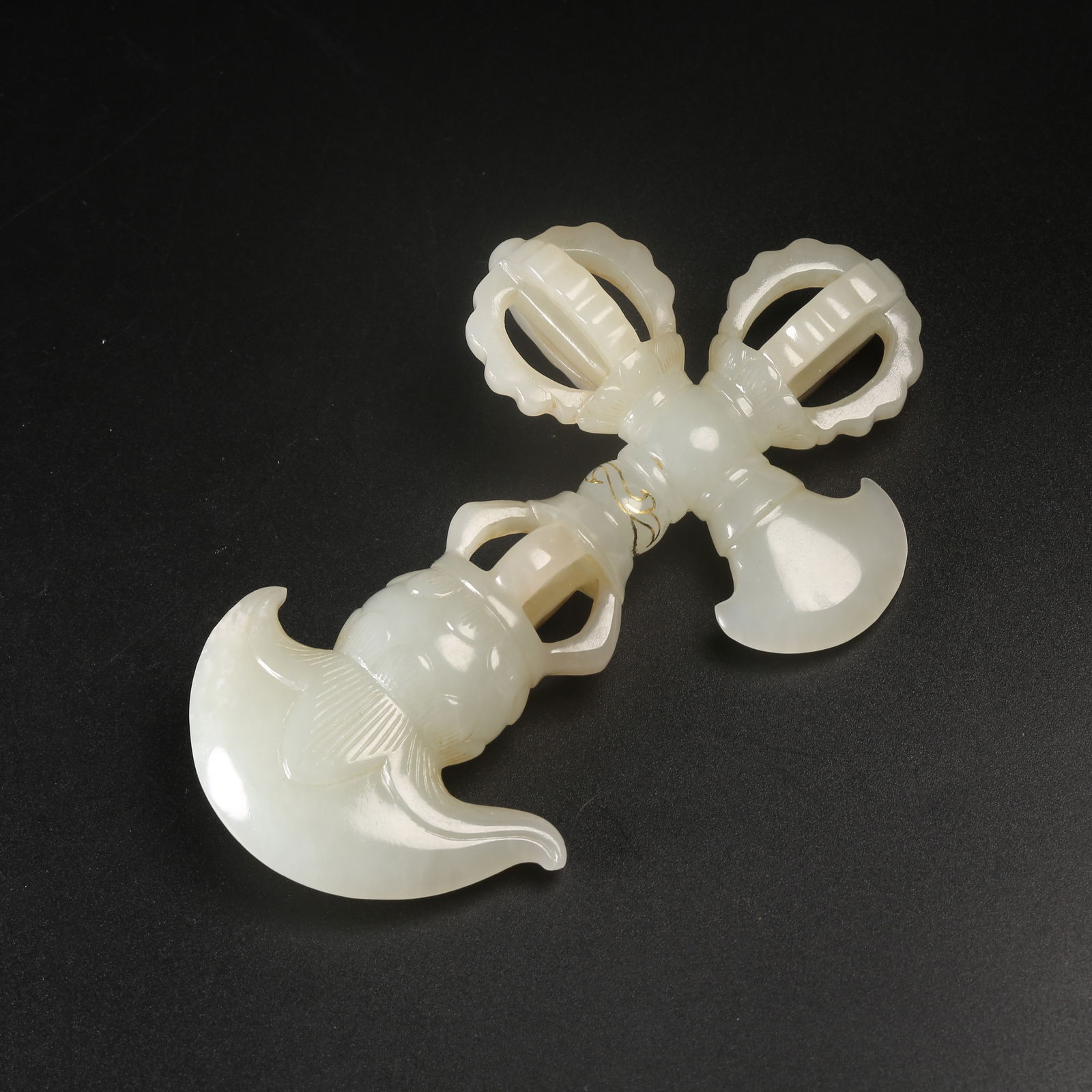 A HETIAN JADE DORJE INLAID WITH GOLD AND SILVER (1 of 9)