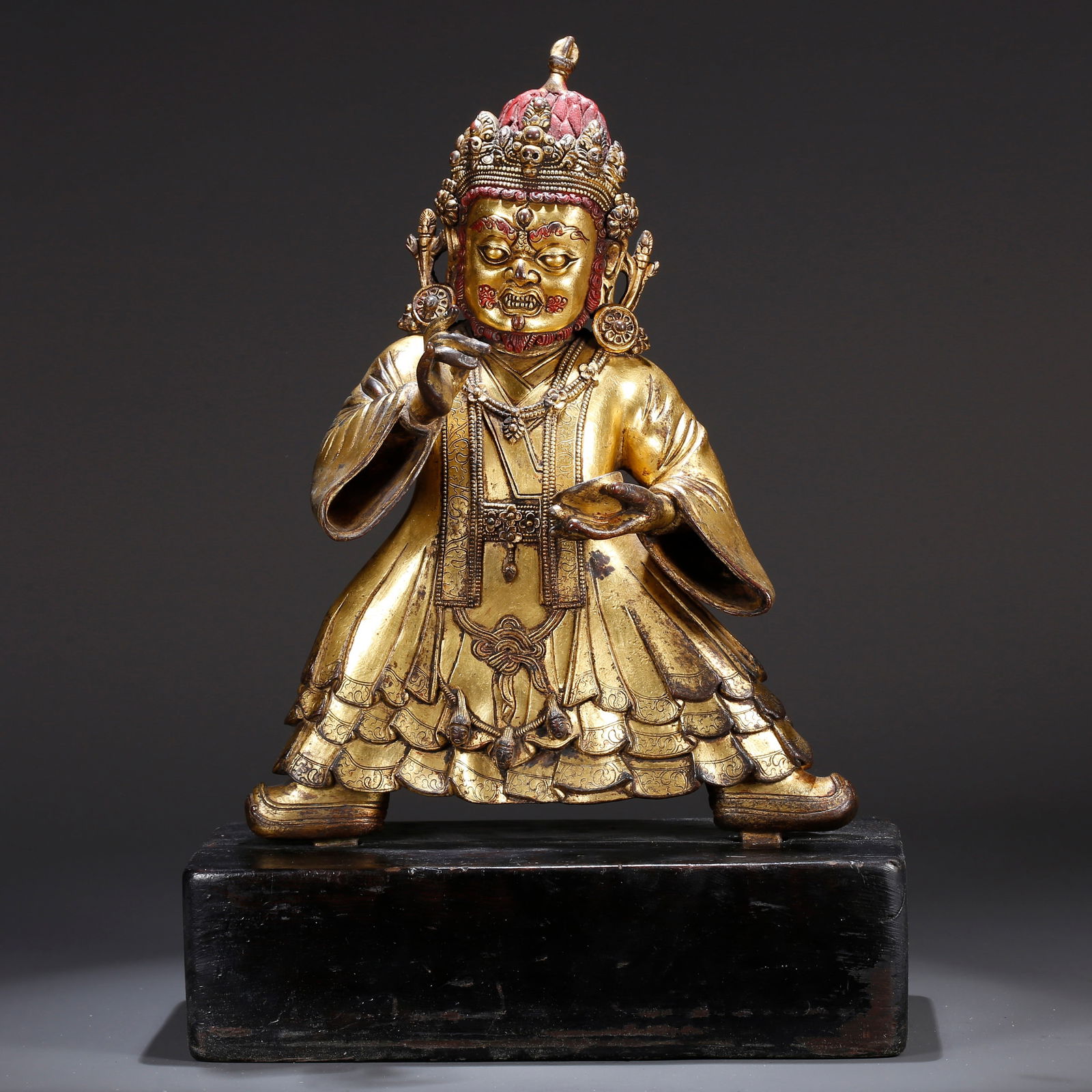 A GILT BRONZE STATUE OF TWO-ARMED MAHAKALA: Gilt Bronze Statue of Two-Armed Mahakala