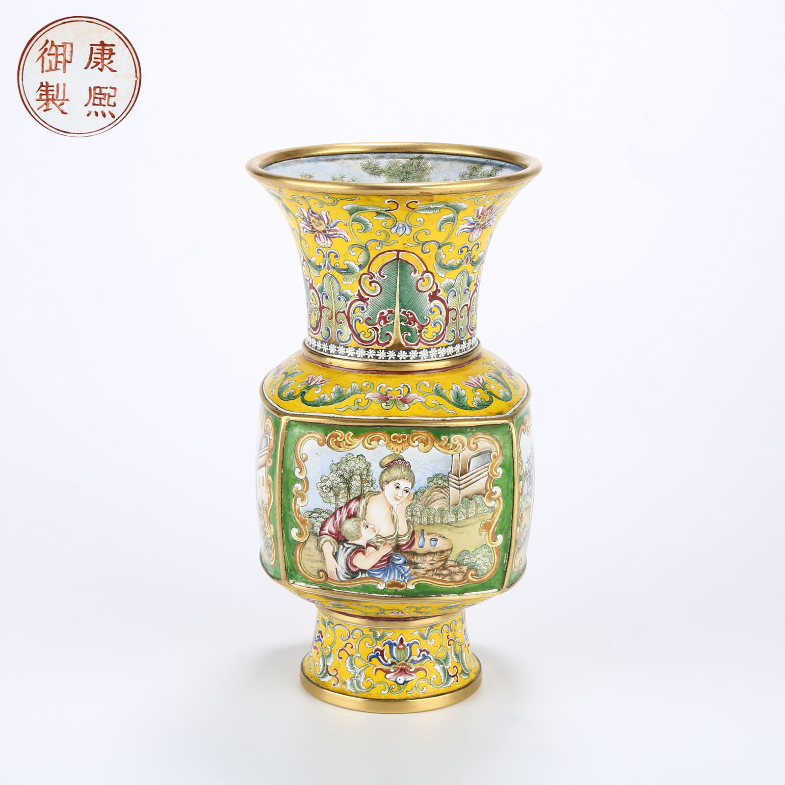 A CLOISONNÉ ENAMEL VASE WITH WESTERN "TEACHING THE CHILD" SCENE (1 of 11)