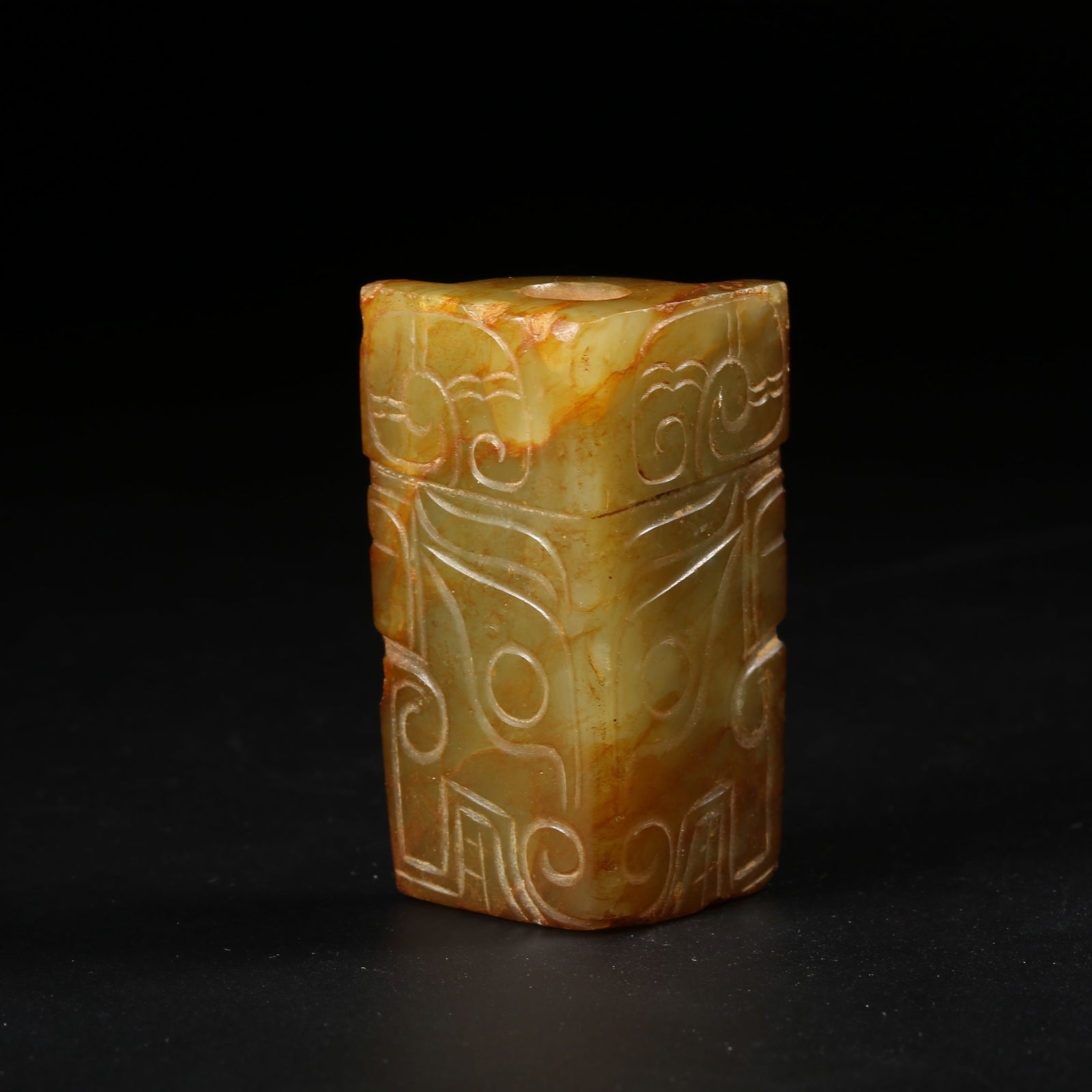 A ARCHAIC JADE CONG WITH DEITY FACE (1 of 9)