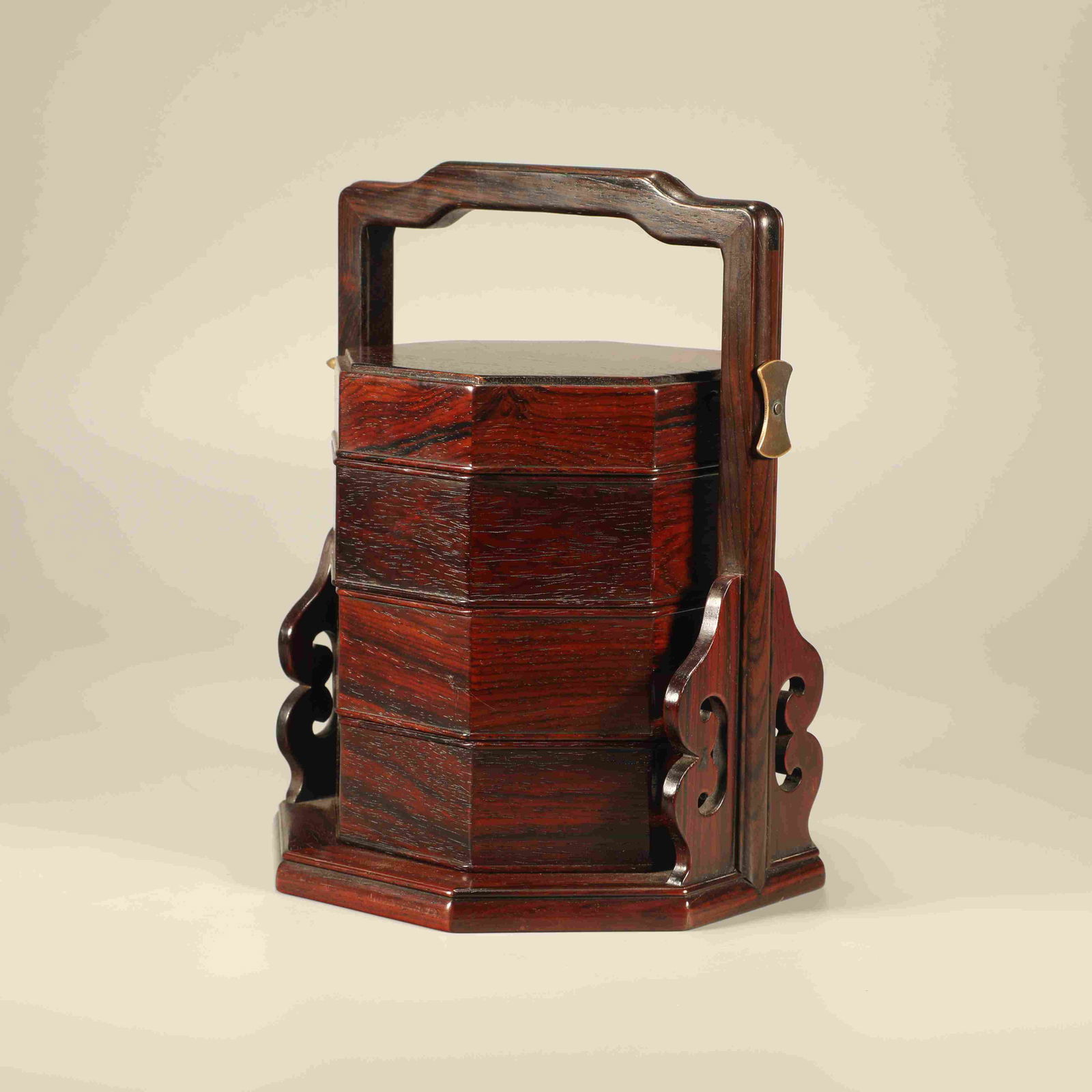 A HUANGHUALI WOOD MULTI-TIERED HANDLED BOX (1 of 7)