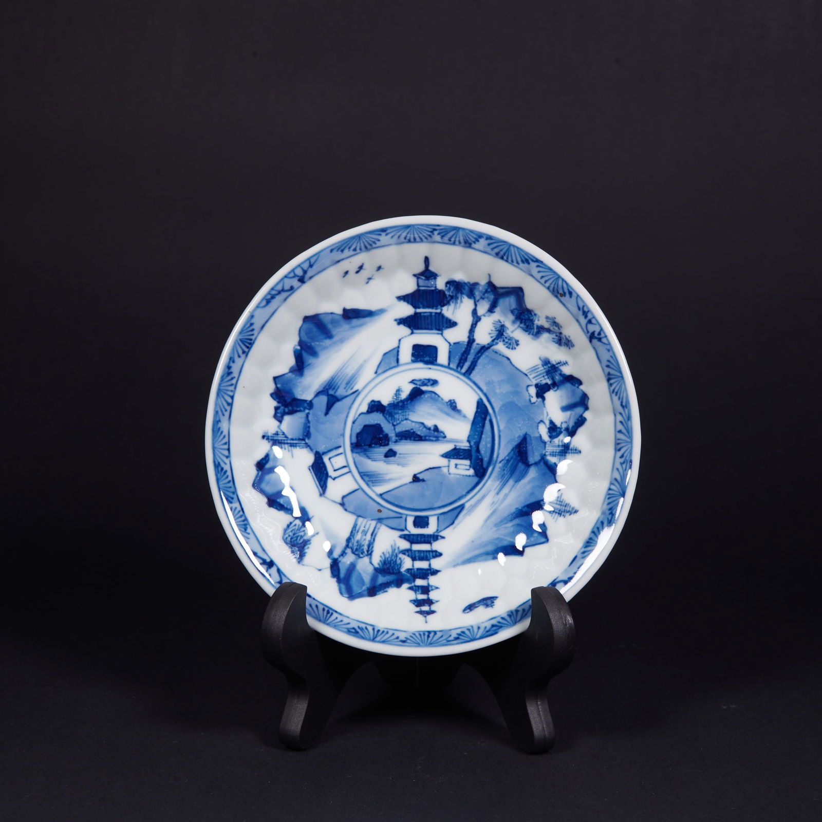 A BLUE-AND-WHITE DISH WITH LANDSCAPE DECORATION (1 of 8)