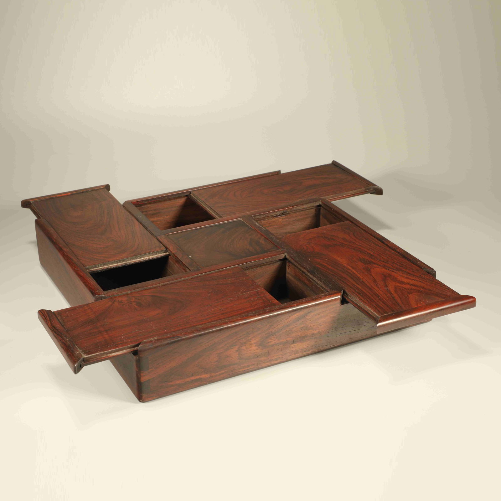 A HUANGHUALI WOOD MULTI-COMPARTMENT BOX (1 of 6)
