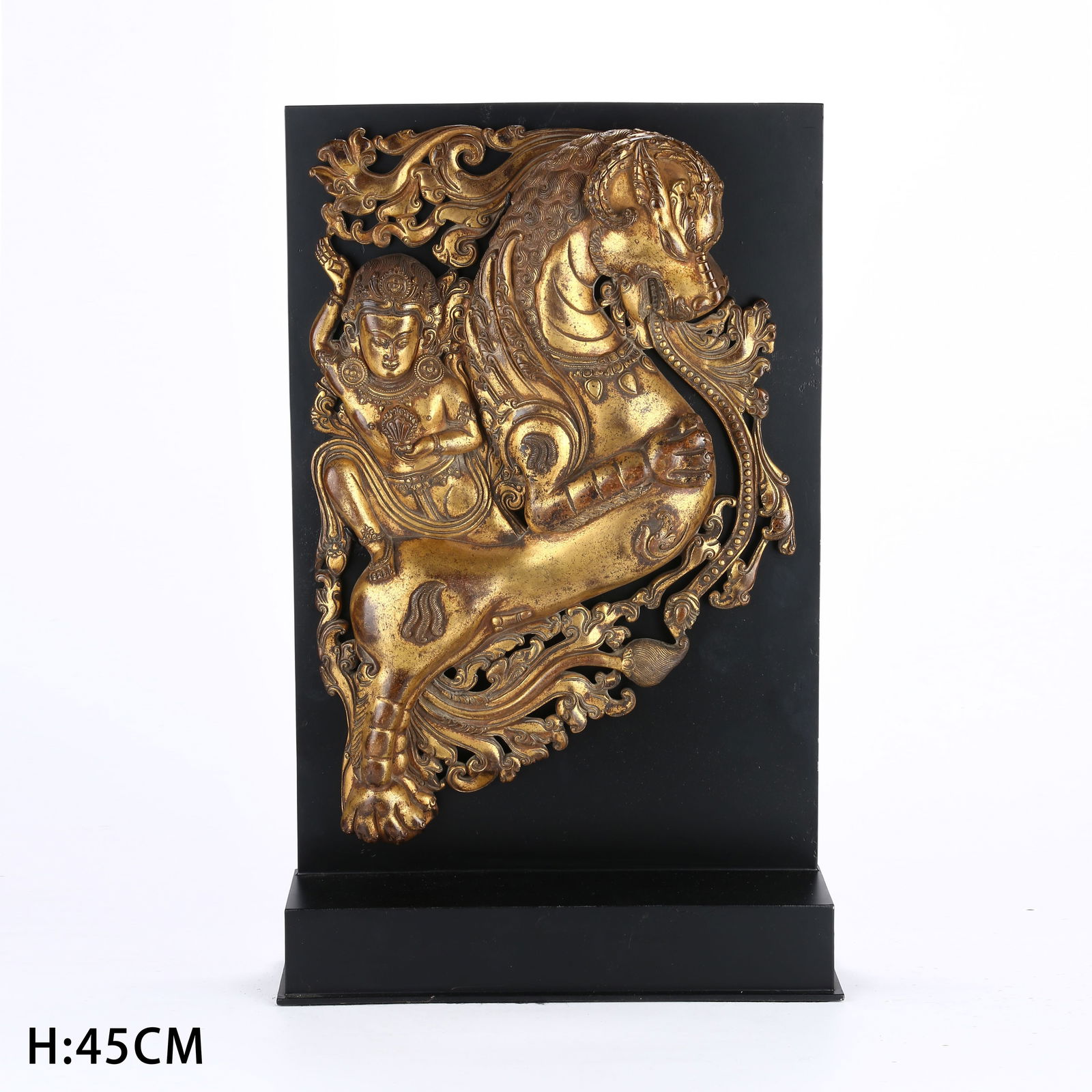 A GILT BRONZE DENSATIL MONASTERY STYLE BUDDHIST PLAQUE: Gilt Bronze Densatil Monastery Style Buddhist Plaque