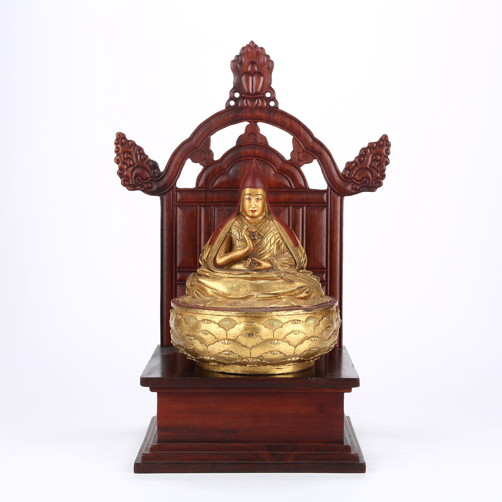 A GILT BRONZE STATUE OF A LAMA IN ZHALABA ZHAL STYLE: Gilt Bronze Statue of a Lama in Zhalaba Zhal Style