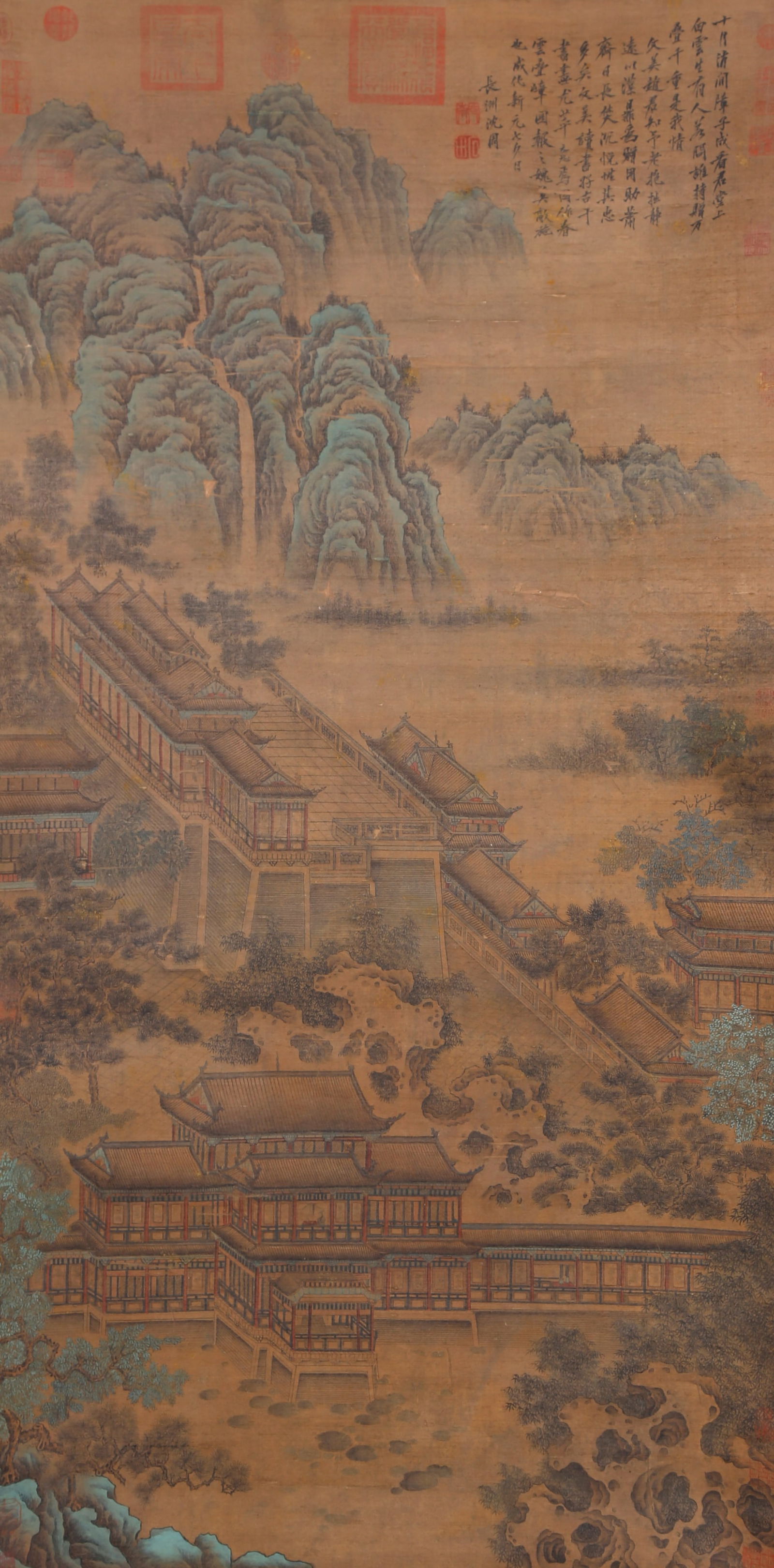 A LANDSCAPE AND PAVILION PAINTING ON SILK BY SHEN ZHOU.沈周 (1 of 12)