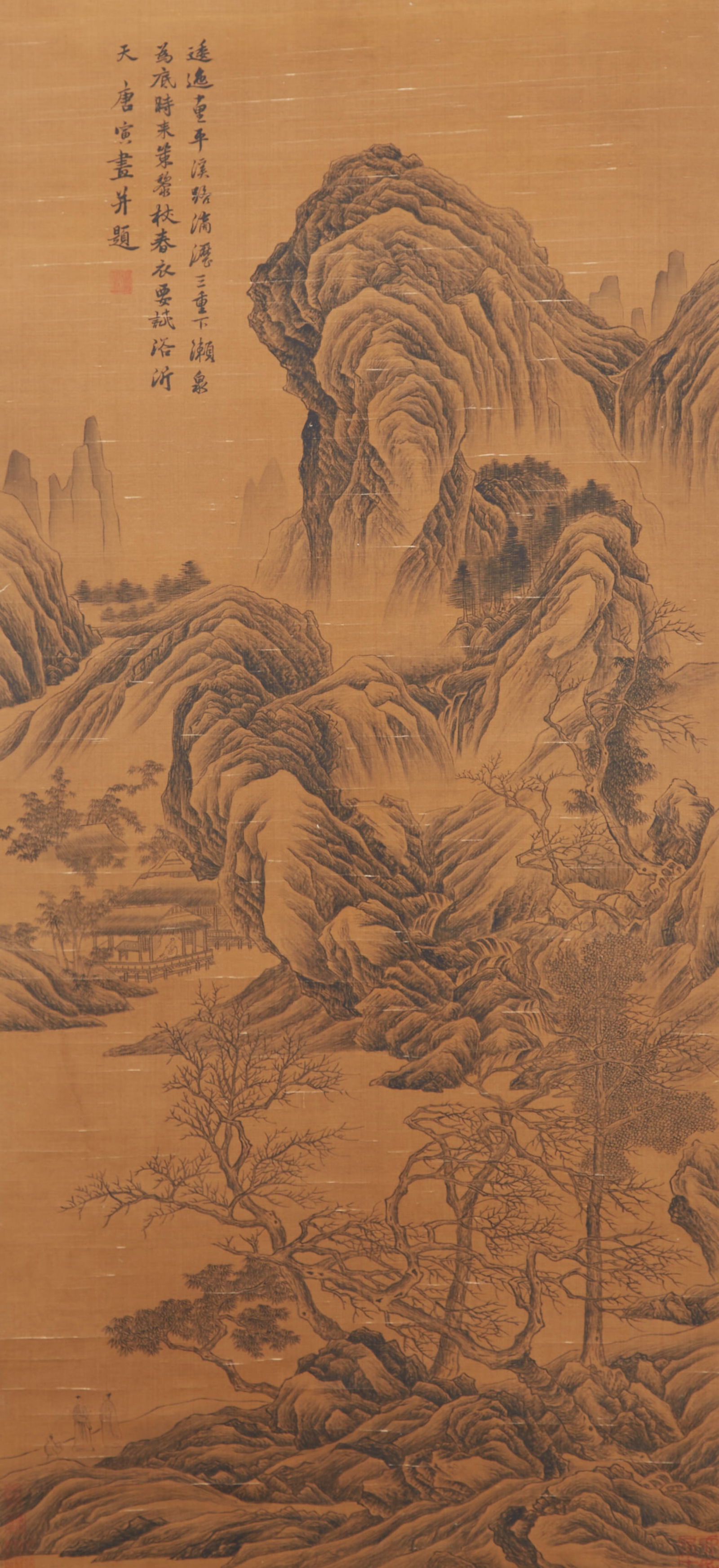 A LANDSCAPE PAINTING ON SILK BY TANG BOHU.唐伯虎 (1 of 12)