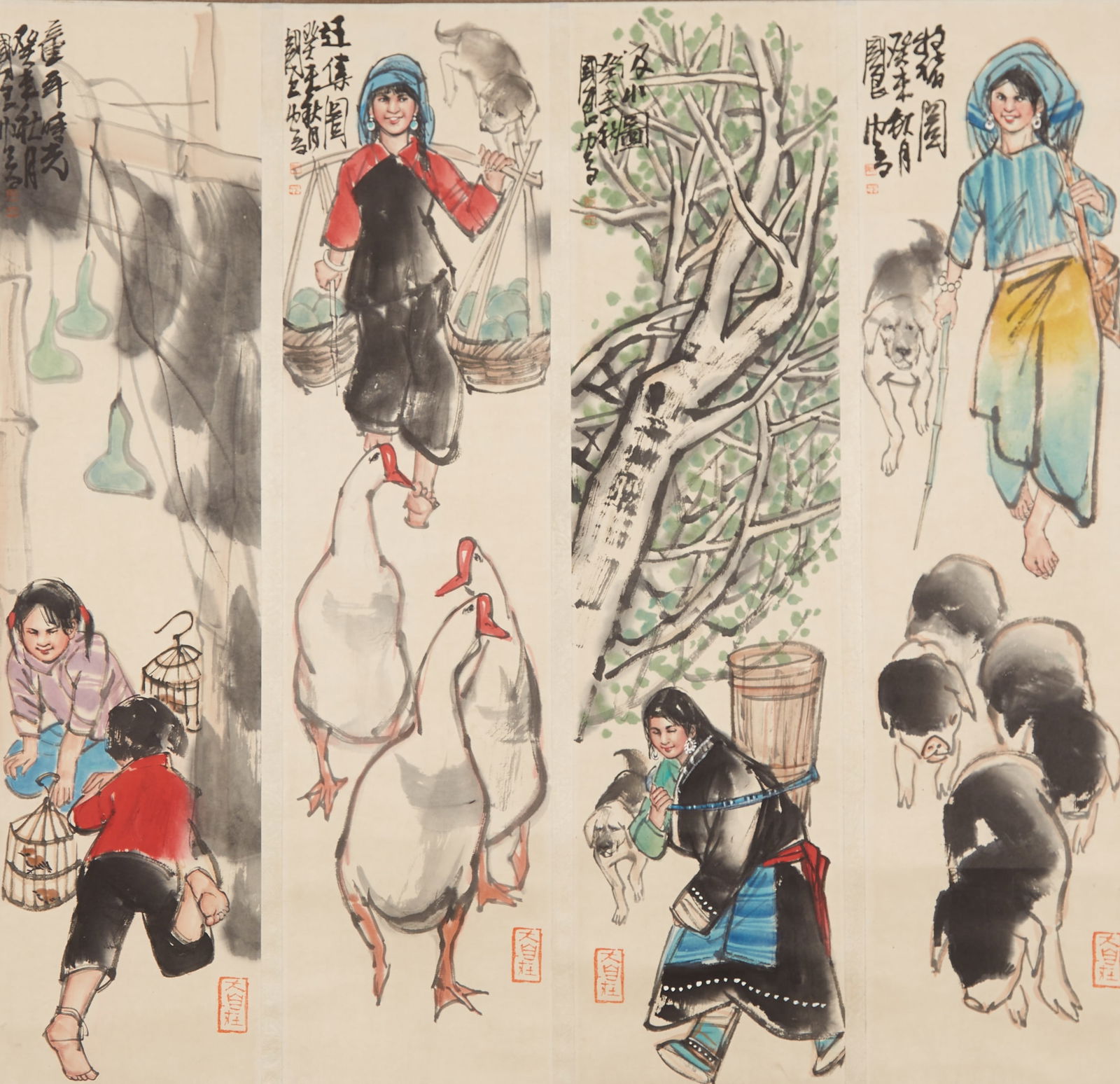 A FIGURE PAINTING ON PAPER BY HUANG ZHOU.黃胄 (1 of 10)