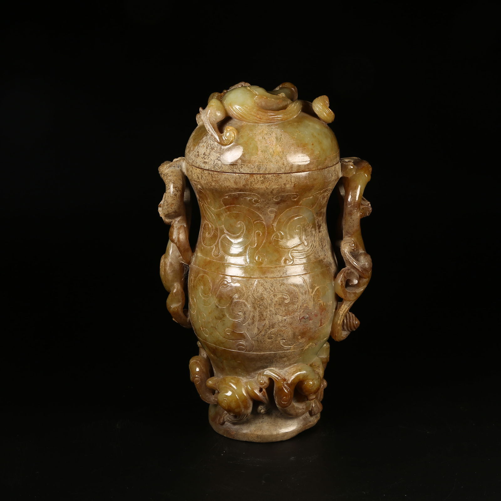 A ARCHAIC JADE COVERED VASE WITH CHI-DRAGON DESIGN (1 of 9)