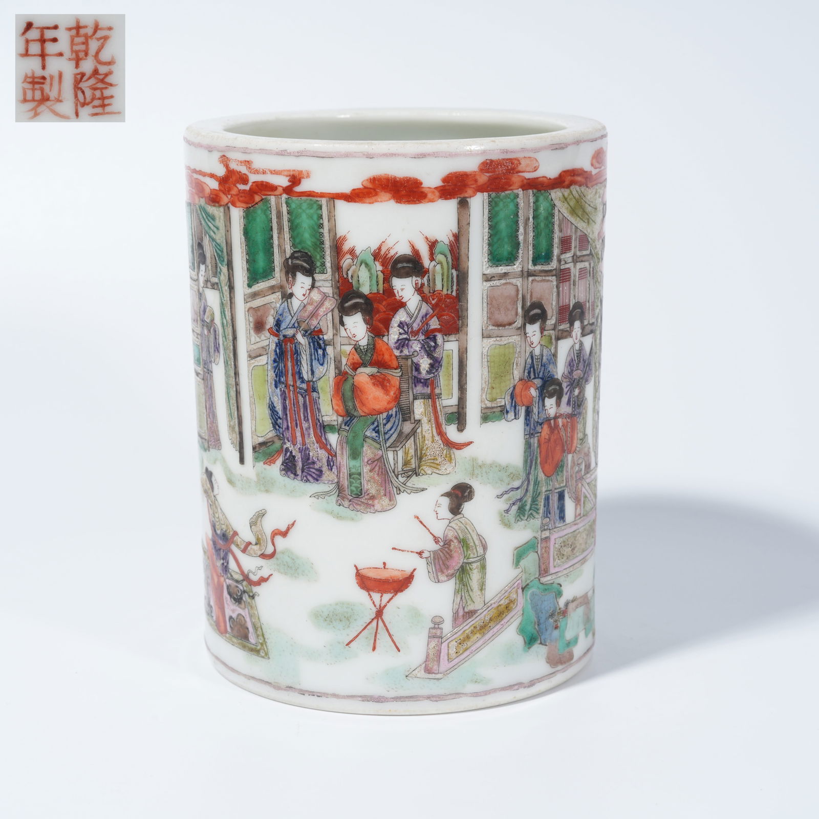 A DOUCAI BRUSH HOLDER WITH FIGURAL DECORATION (1 of 10)