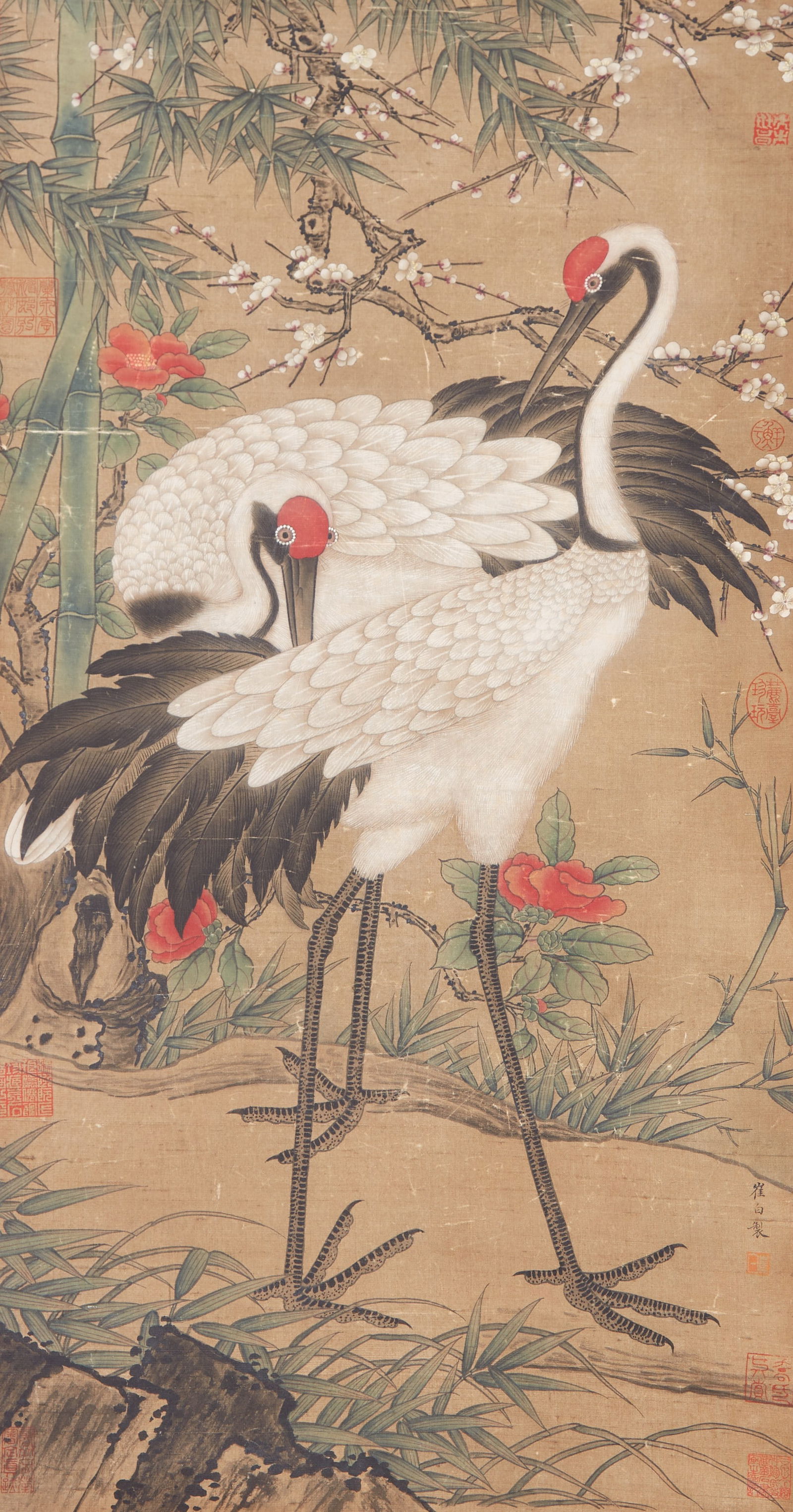 A "TWO CRANES", PAINTING ON SILK BY CUI BAI.崔白 (1 of 8)