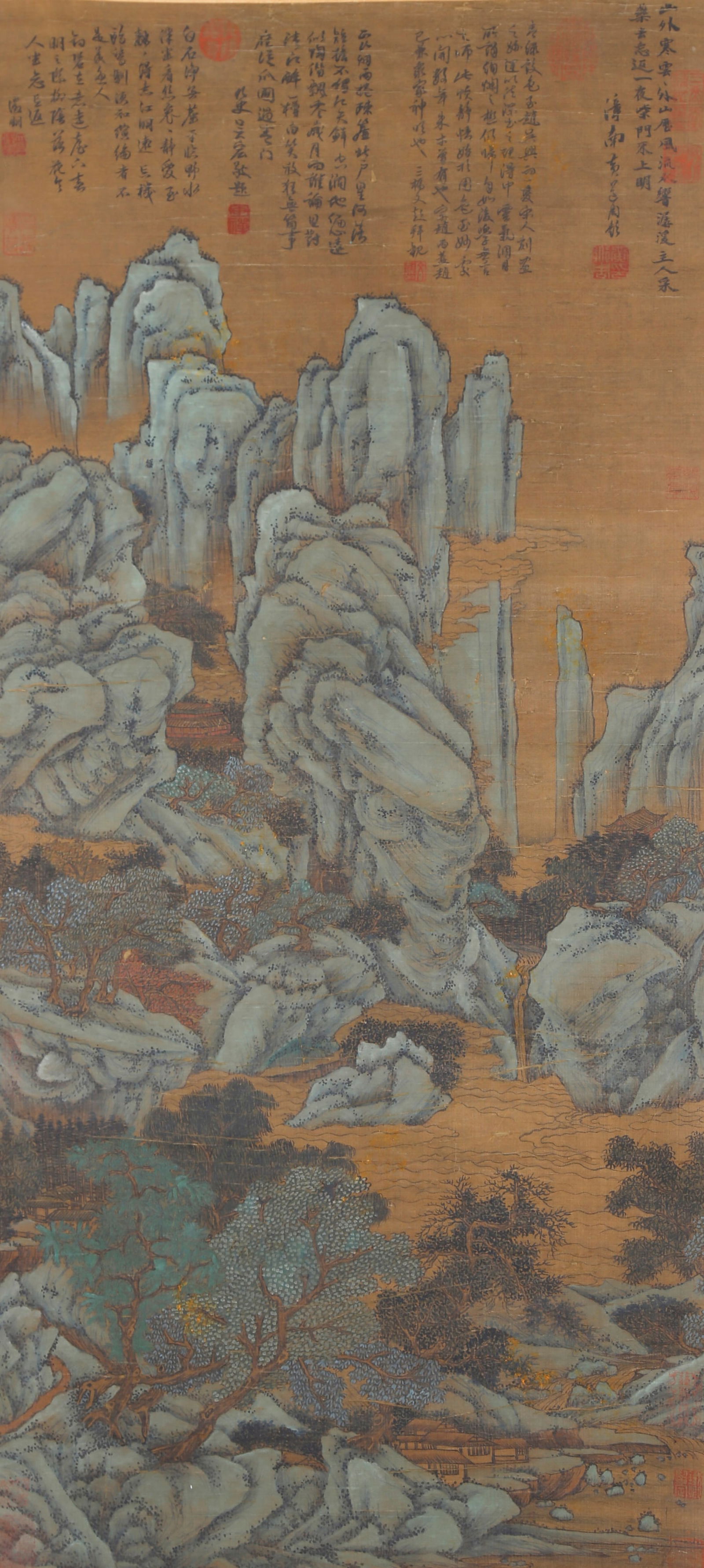 A LANDSCAPE PAINTING ON SILK BY WEN ZHENGMING.文徵明 (1 of 13)
