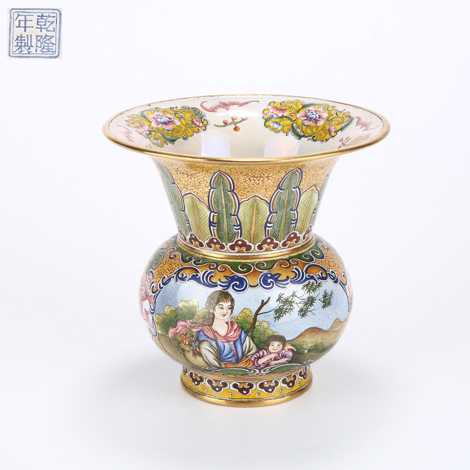 A CLOISONNÉ ENAMEL VASE WITH WESTERN FIGURATIVE SCENE (1 of 9)