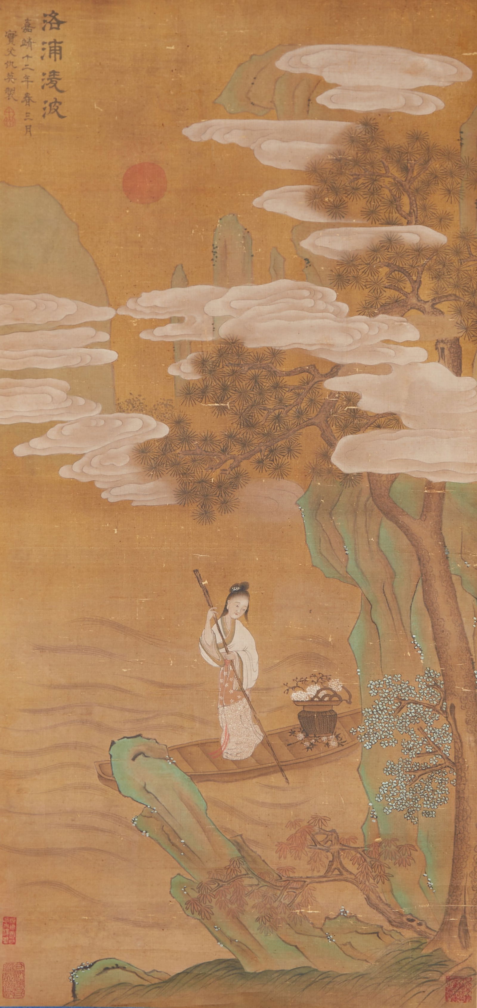 A "LINGBO AT THE LUO RIVER" (LUOPU LINGBO), PAINTING ON SILK BY QIU YING.仇英: "Lingbo at the Luo River" (Luopu Lingbo), Painting on Silk by Qiu Ying.仇英