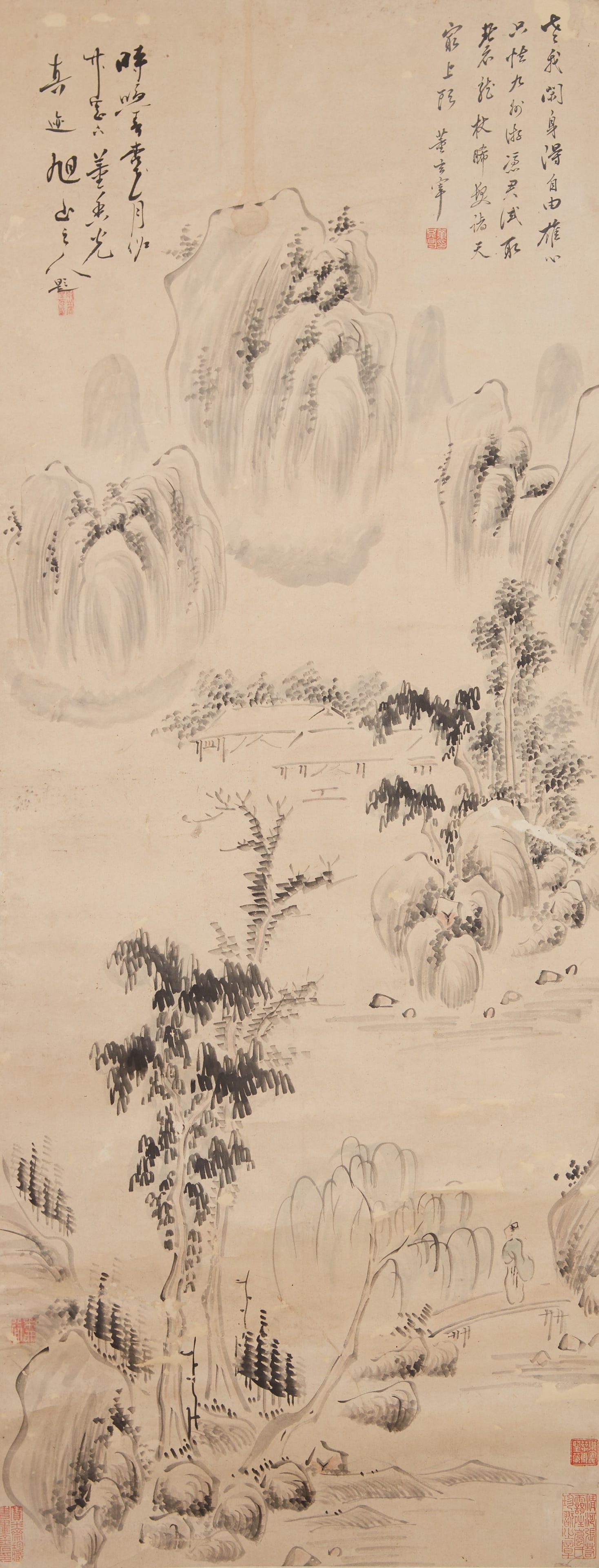 A LANDSCAPE AND FIGURE PAINTING ON PAPER BY DONG QICHANG.董其昌 (1 of 11)