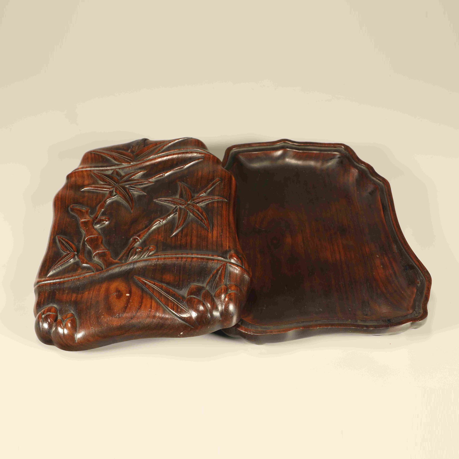 A HUANGHUALI WOOD INKSTONE BOX CARVED WITH BAMBOO MOTIFS (1 of 9)