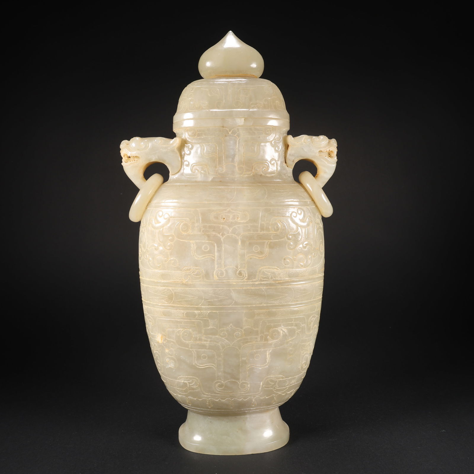 A HETIAN JADE DOUBLE-BEAST-HEAD COVERED VASE (1 of 9)