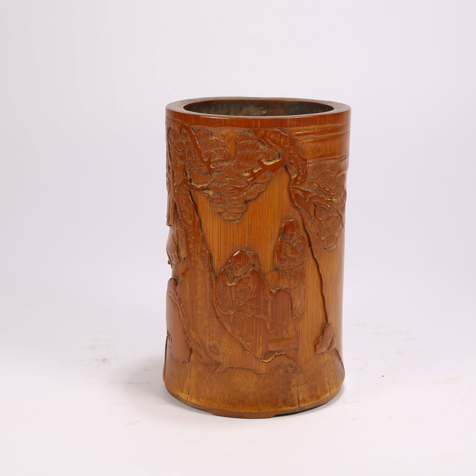 A BAMBOO BRUSH HOLDER WITH "SCHOLAR UNDER PINE" SCENE (1 of 9)