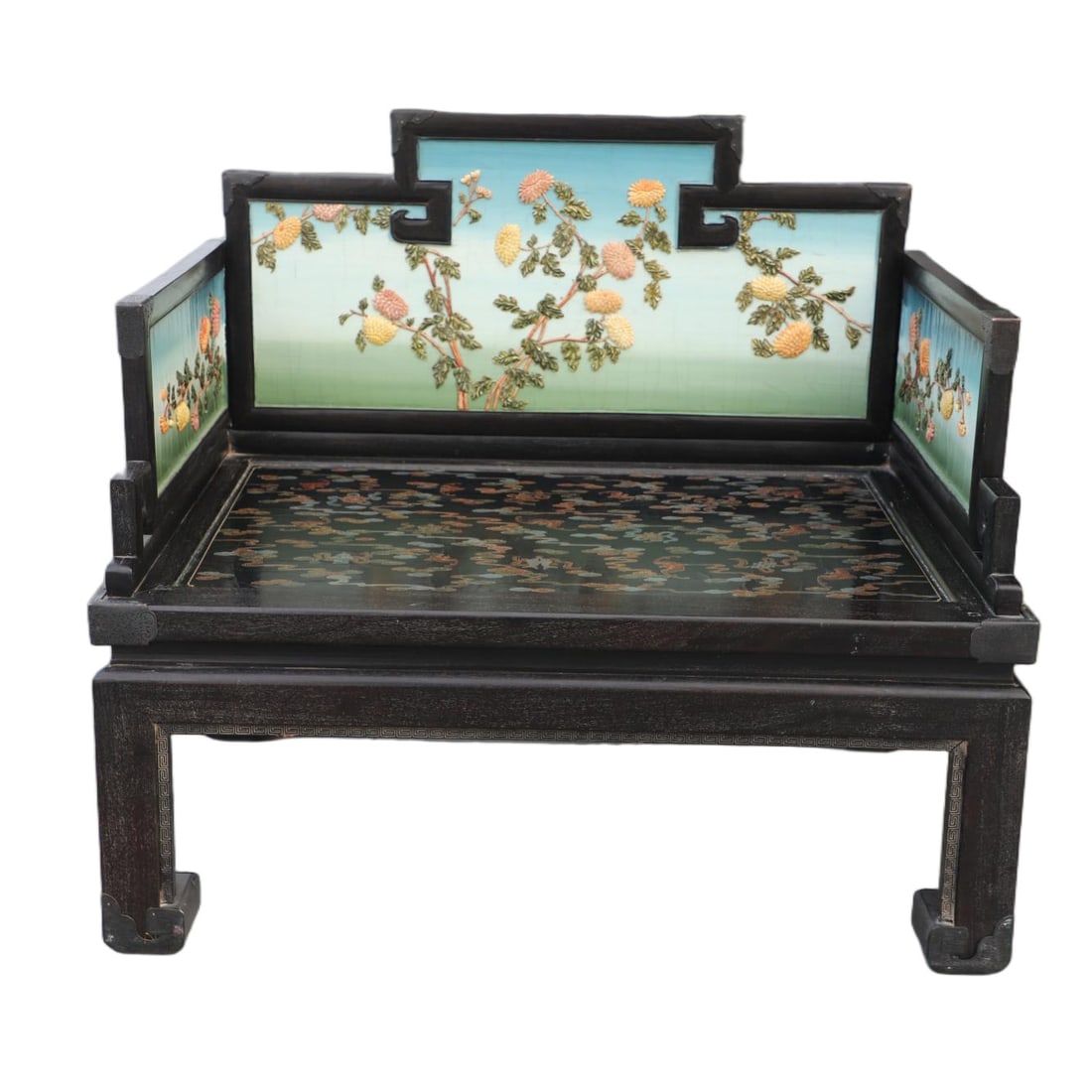 A ZITAN WOOD LACQUERED THRONE INLAID WITH HARDSTONES, DECORATED WITH FLORAL, EIGHT AUSPICIOUS (1 of 7)