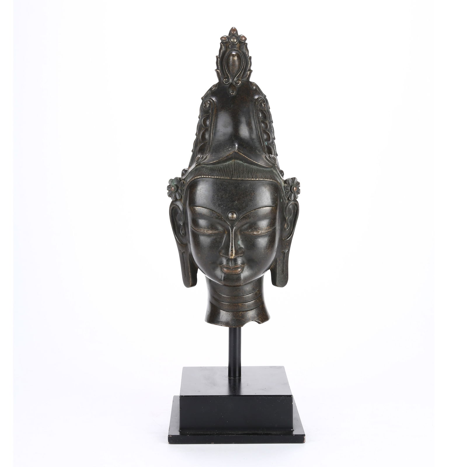 A ALLOY BRONZE BUDDHA HEAD INLAID WITH SILVER (1 of 9)