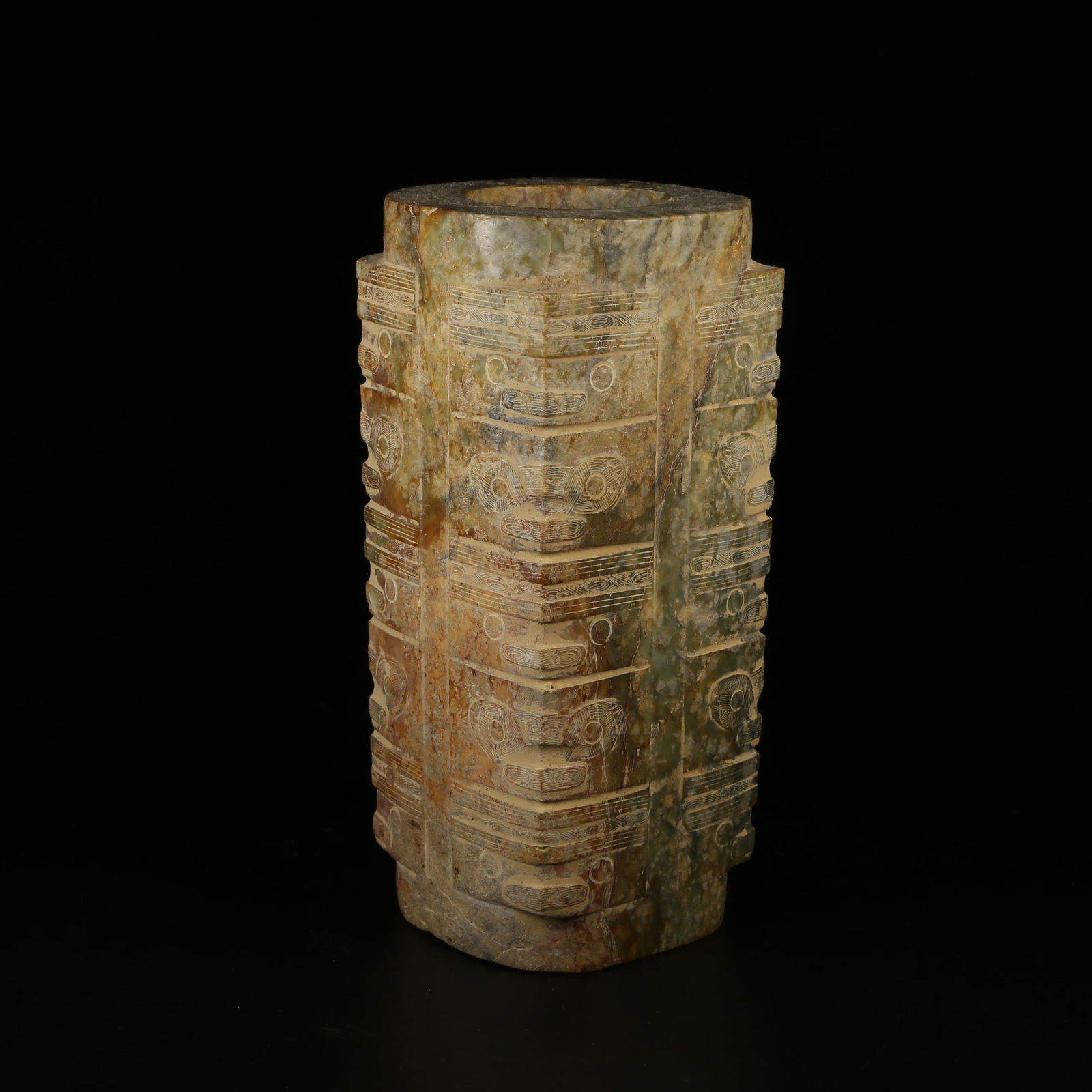 A ARCHAIC JADE CONG TUBE WITH DIVINE HUMAN FACE, LIANGZHU CULTURE (1 of 9)