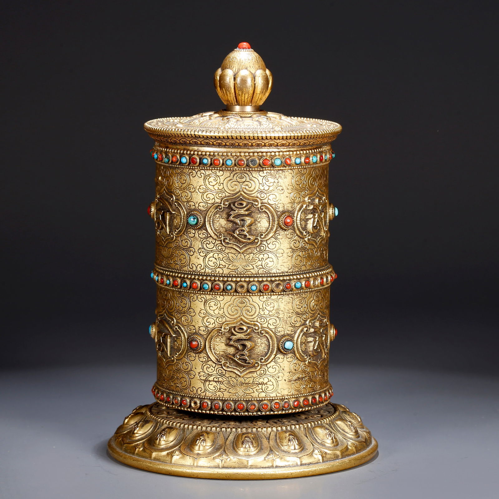 A GILT BRONZE PRAYER WHEEL (1 of 9)