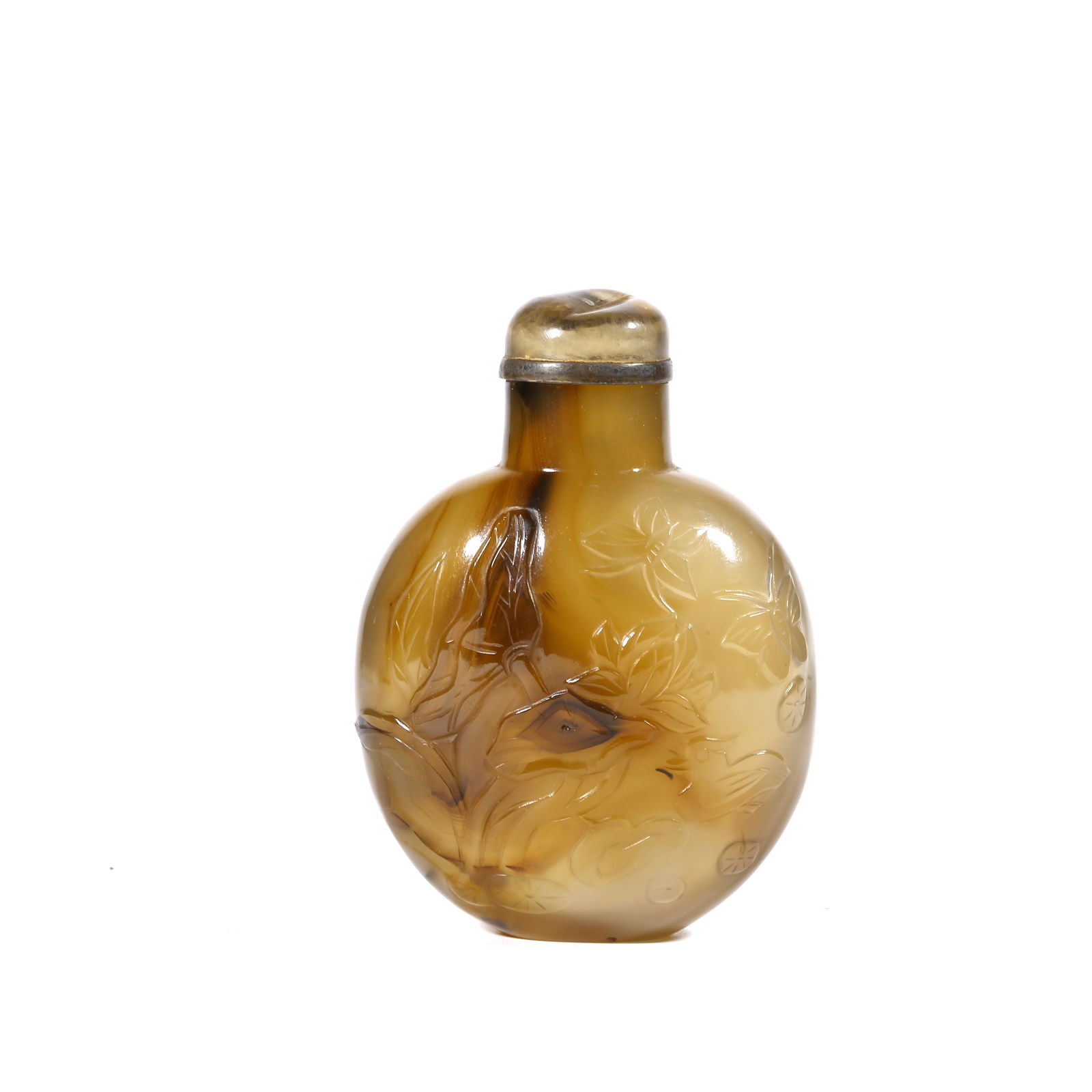 A AGATE SNUFF BOTTLE WITH FLOWER AND BIRD PATTERN (1 of 9)