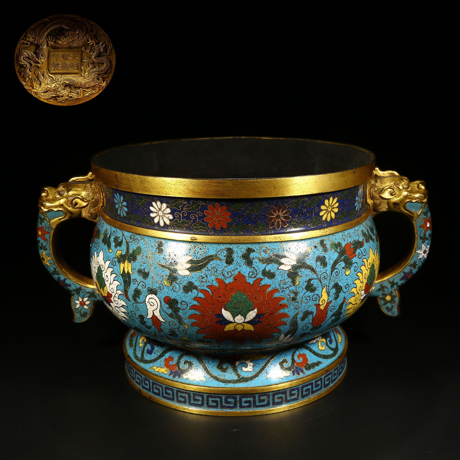 A BRONZE CLOISONNÉ ENAMEL GUI-STYLE INCENSE BURNER WITH INTERTWINED LOTUS PATTERN (1 of 9)