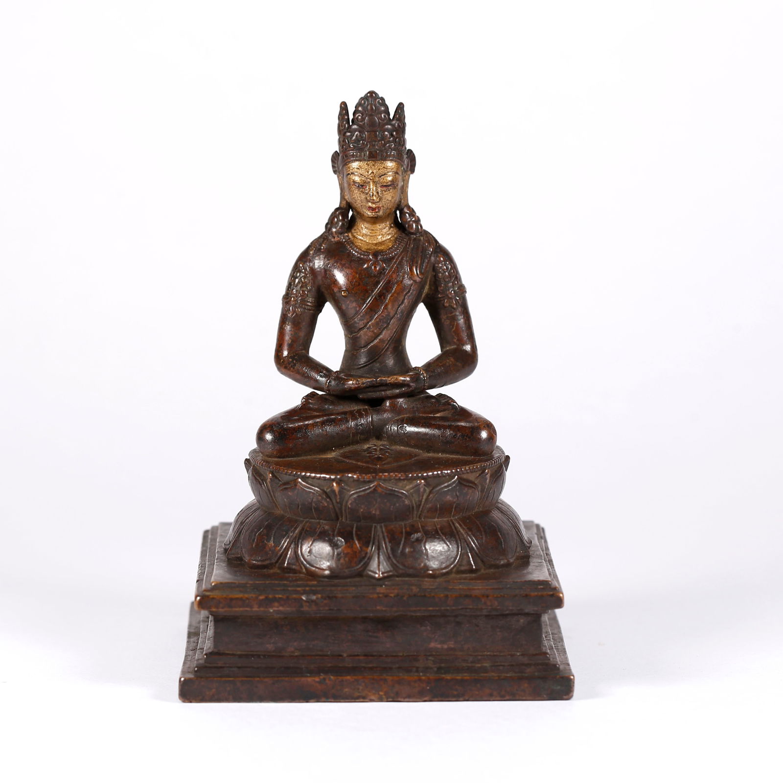 A GILT BRONZE LOTUS BODHISATTVA STATUE: Gilt Bronze Lotus Bodhisattva Statue