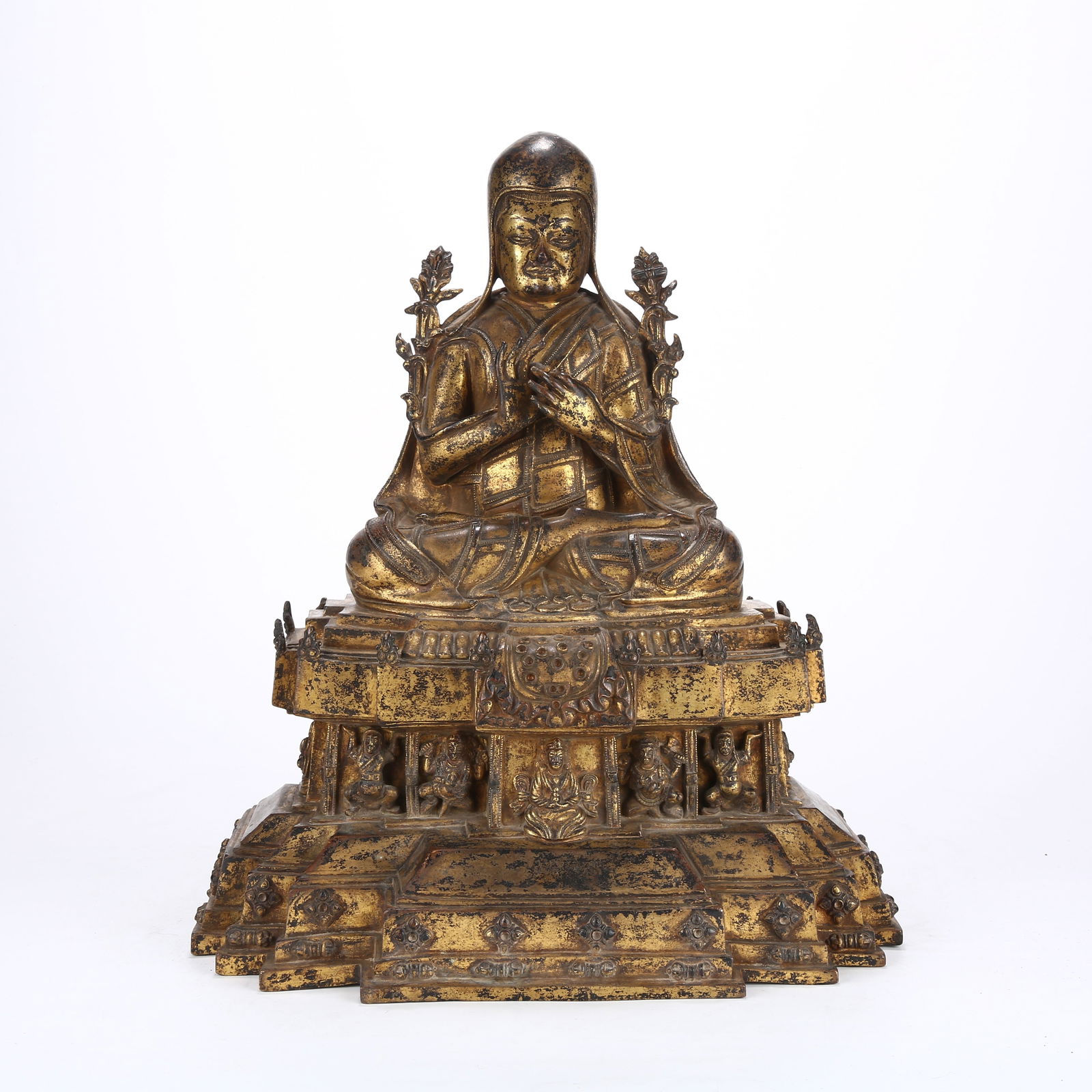 A GILT BRONZE STATUE OF JE TSONGKHAPA: Gilt Bronze Statue of Je Tsongkhapa
