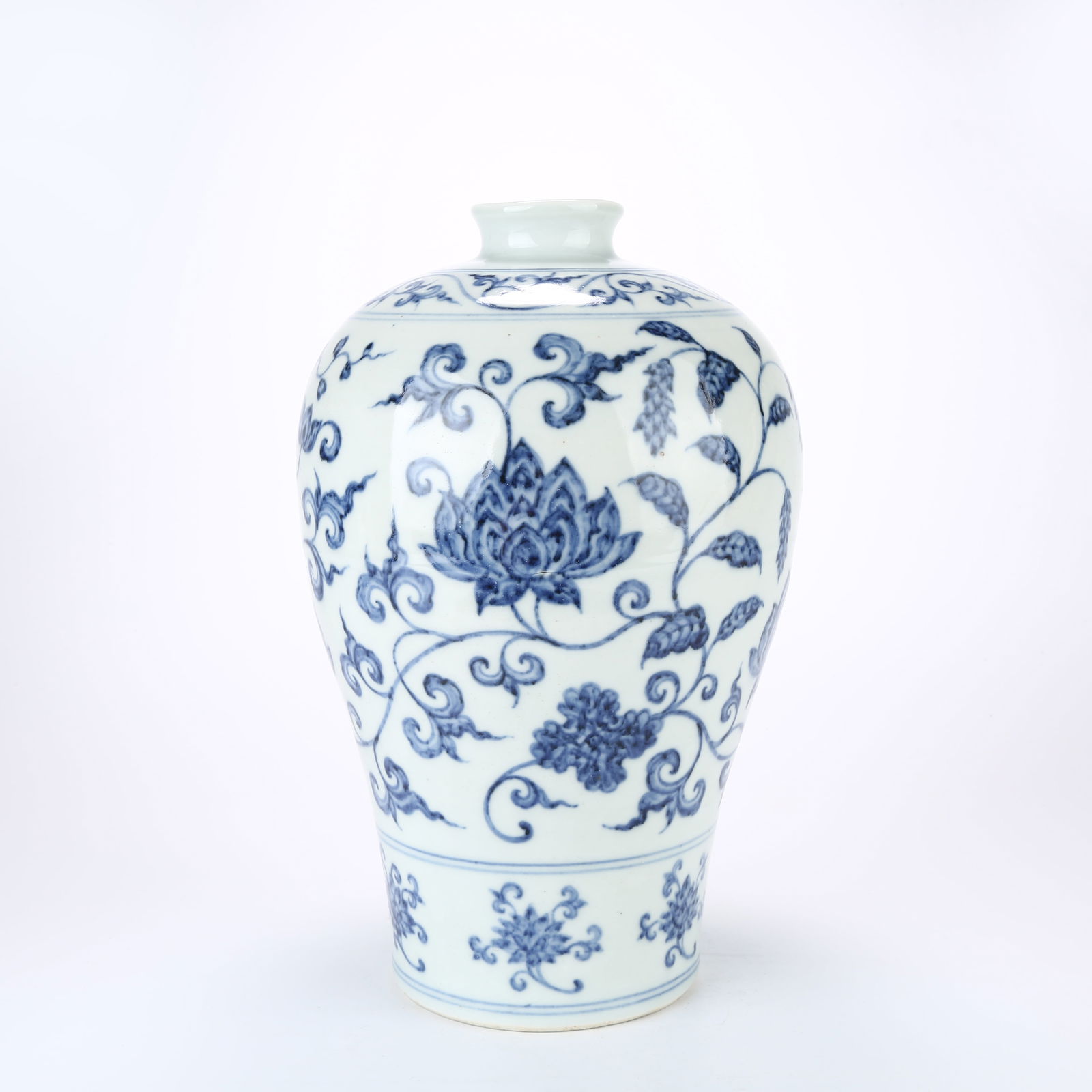 A BLUE AND WHITE MEIPING VASE WITH SCROLLING LOTUS DESIGN (1 of 10)