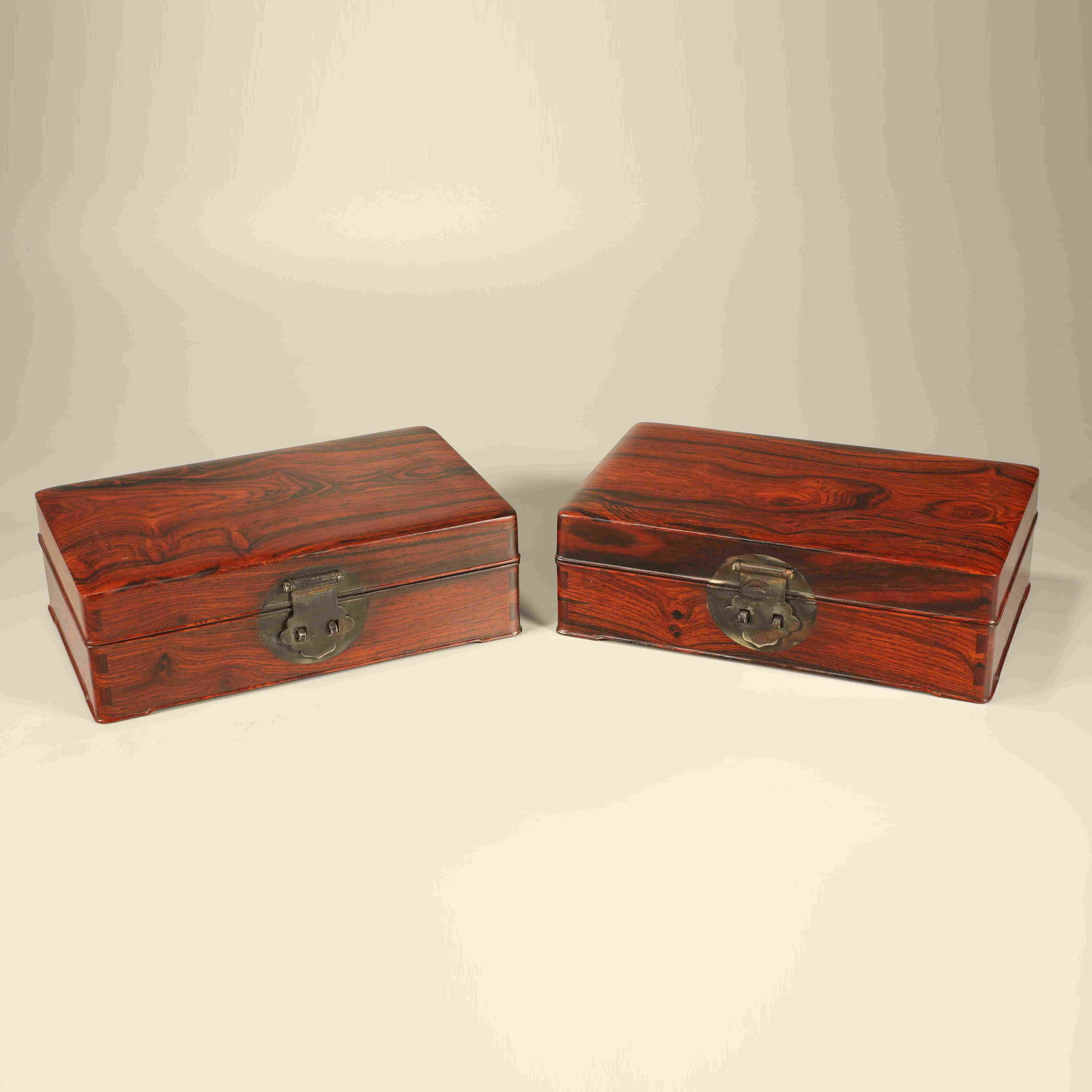 A HUANGHUALI WOOD SCHOLAR'S BOXES, PAIR (1 of 8)