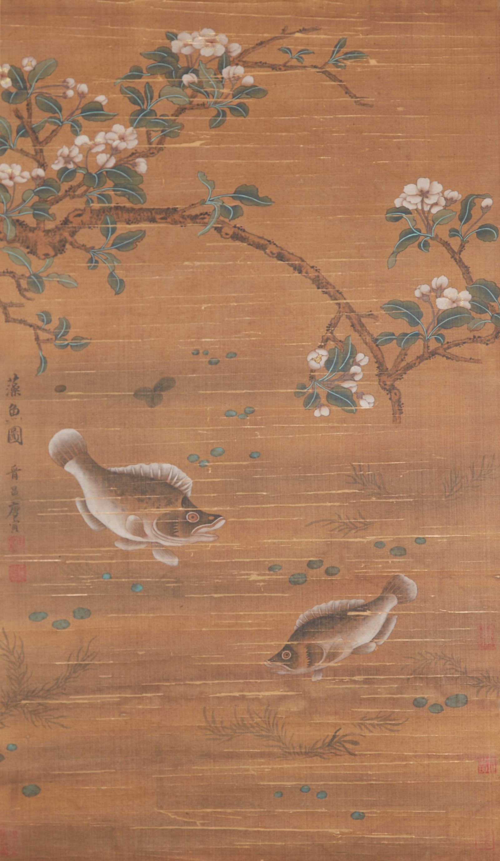 A "FISH AND AQUATIC PLANTS", PAINTING ON SILK BY TANG BOHU.唐伯虎 (1 of 10)
