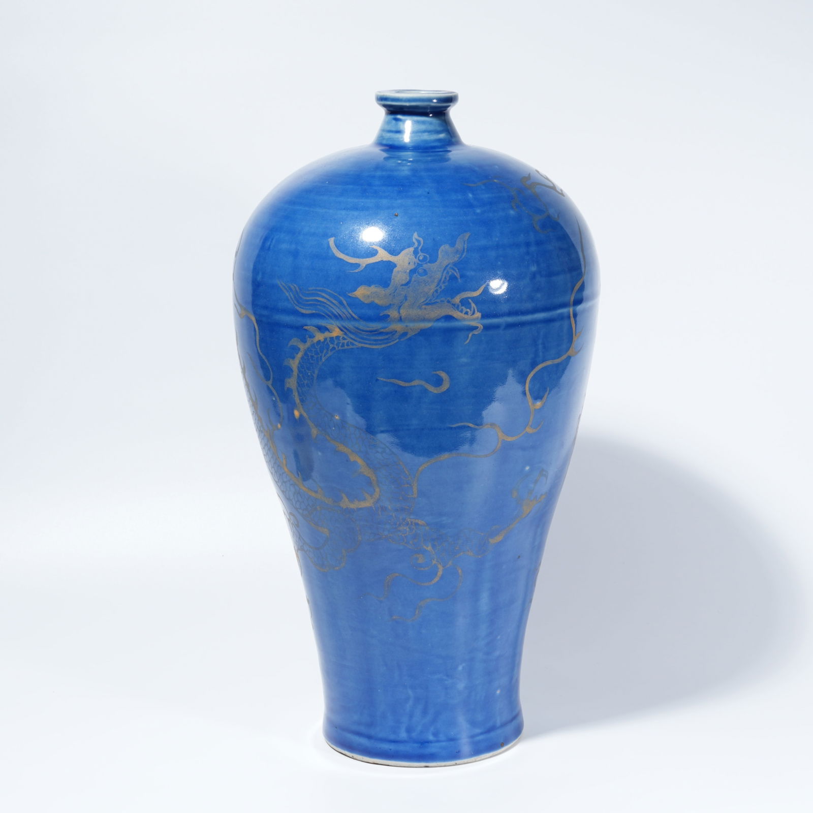 A GLAZED SKY-BLUE MEIPING VASE WITH GILDED CLOUD-AND-DRAGON DECORATION (1 of 11)