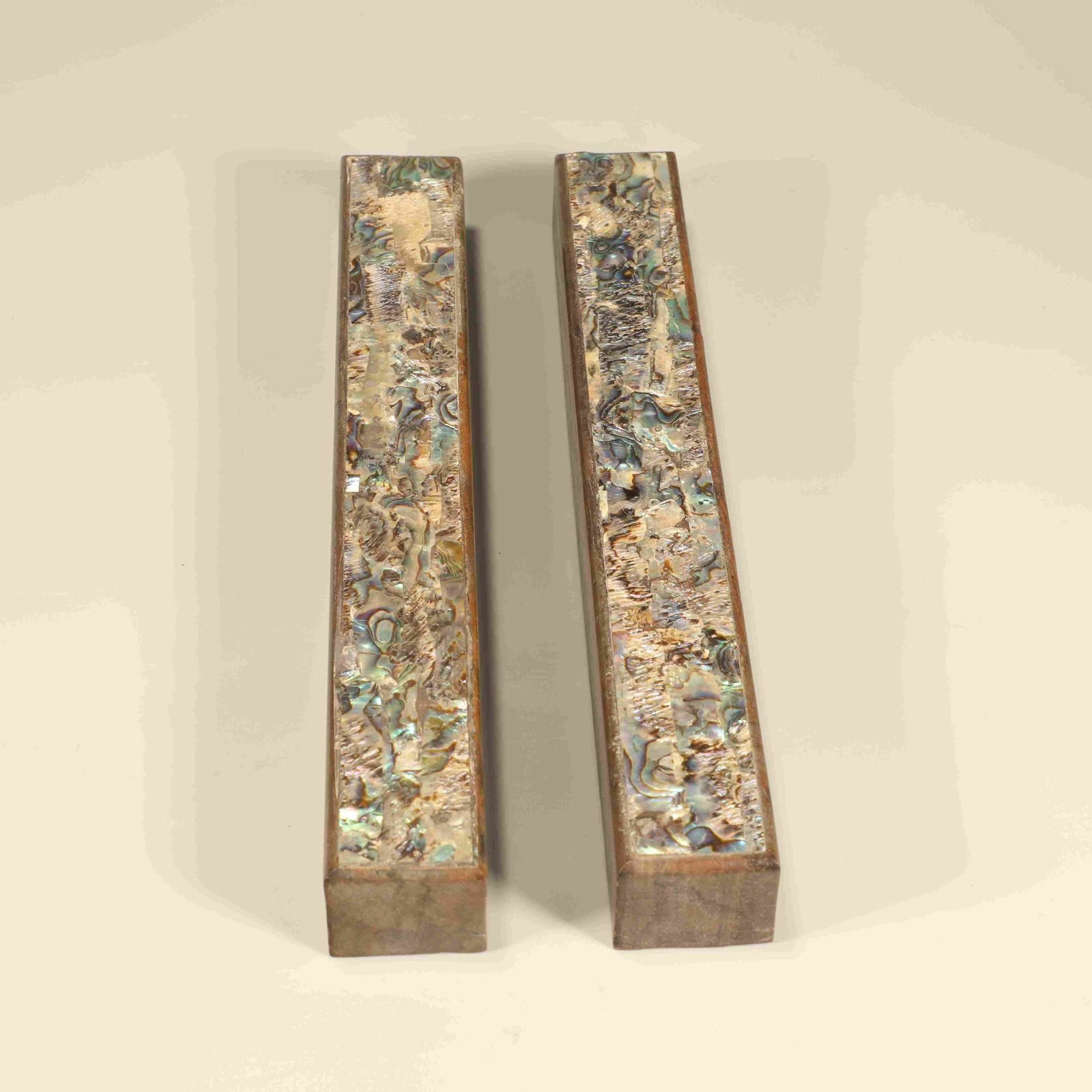 A ZITAN WOOD PAPERWEIGHTS INLAID WITH MOTHER-OF-PEARL, PAIR (1 of 6)