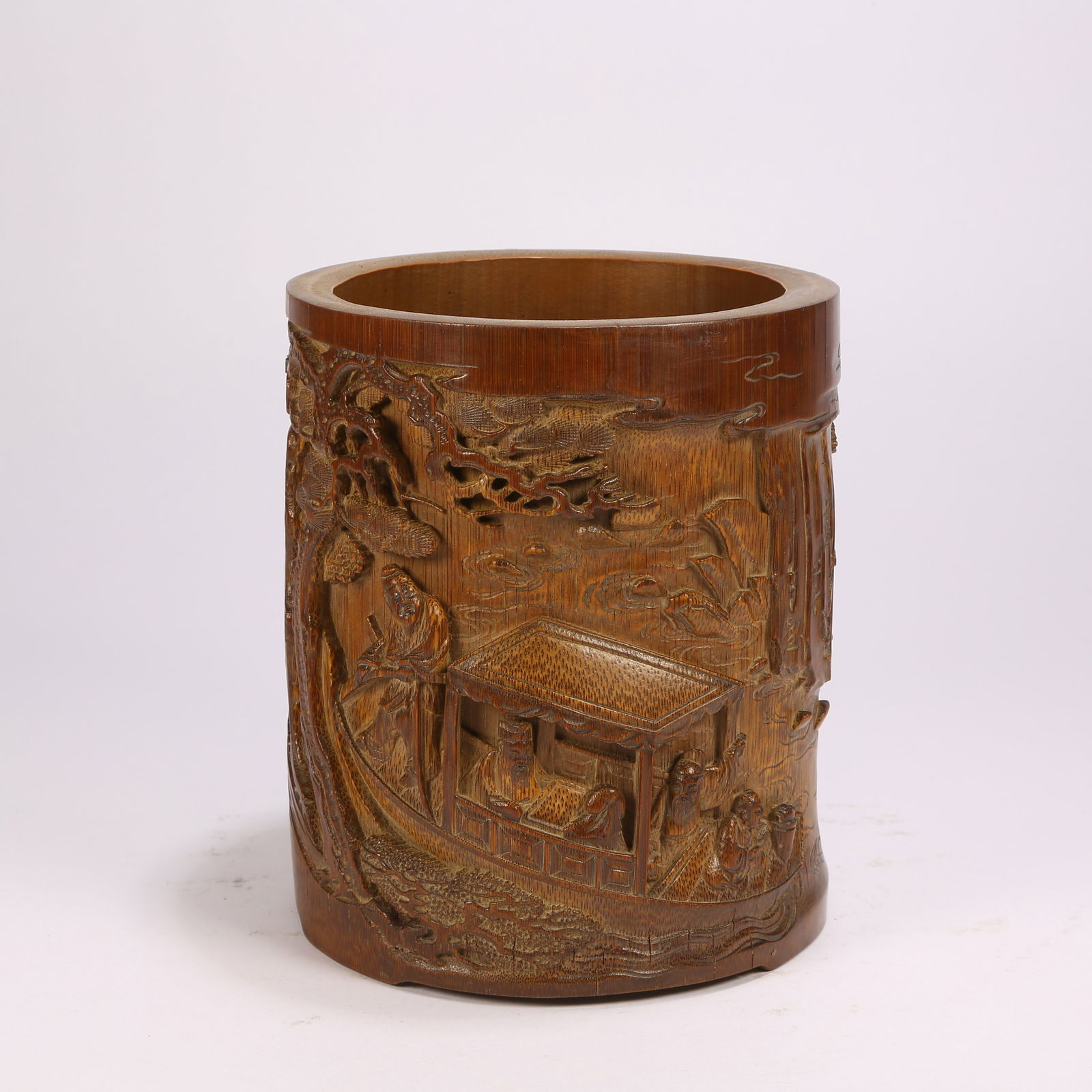 A BAMBOO BRUSH HOLDER WITH CHIBI FU SCENE (1 of 9)