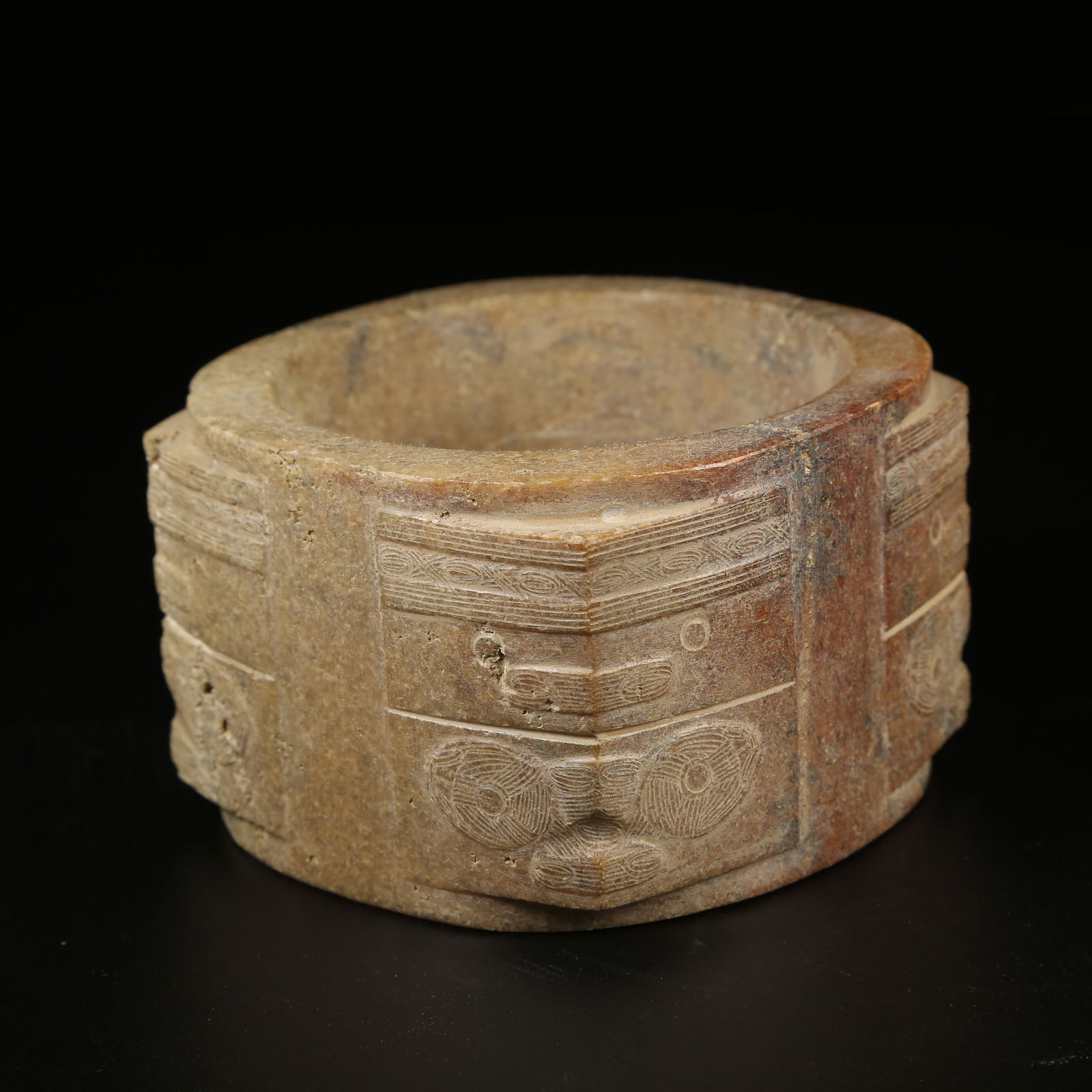A ARCHAIC JADE CONG TUBE WITH DIVINE HUMAN FACE, LIANGZHU CULTURE (1 of 9)