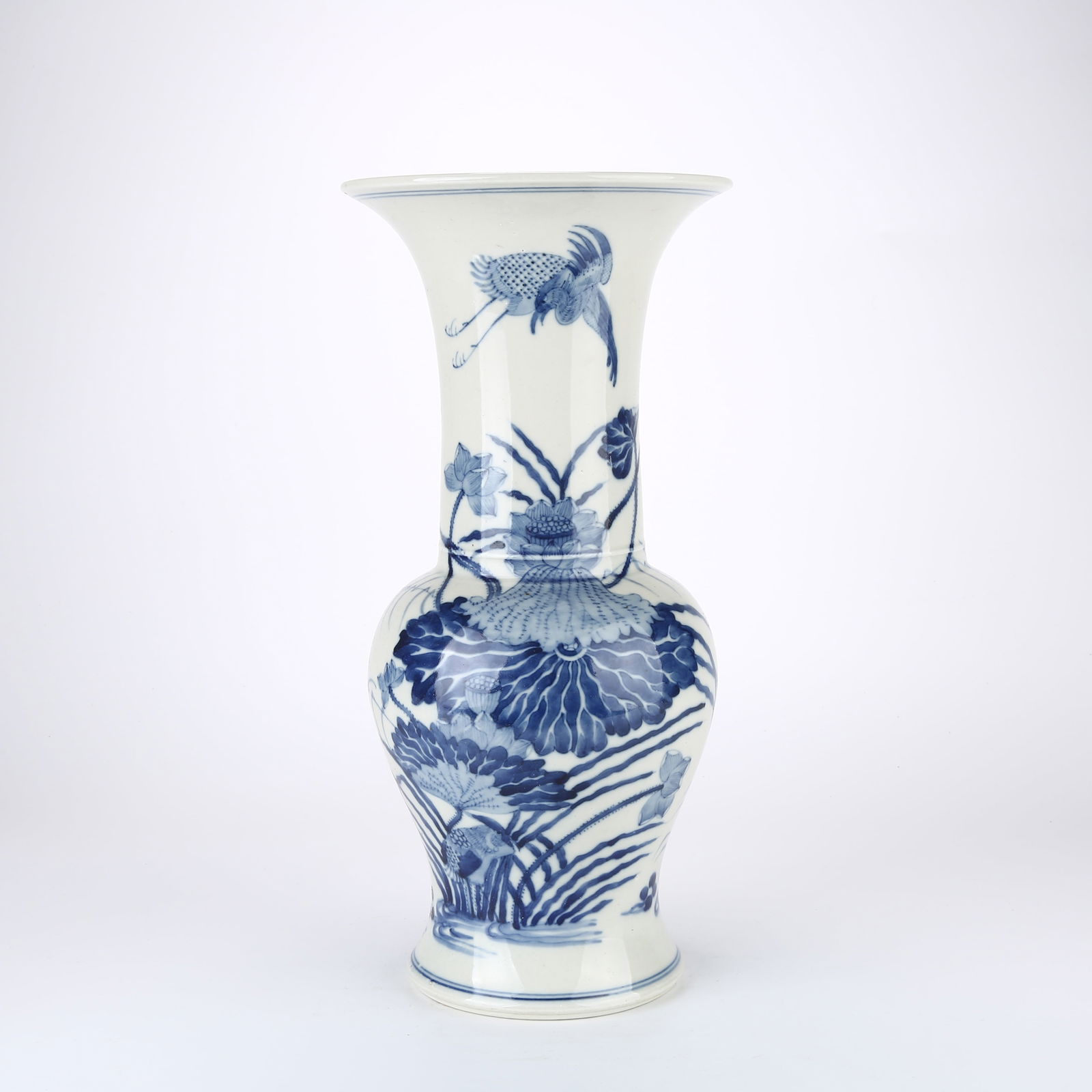 A BLUE AND WHITE FENGWEI ZUN WITH "CONTINUOUS SUCCESS" MOTIF: Blue and White Fengwei Zun with "Continuous Success" Motif