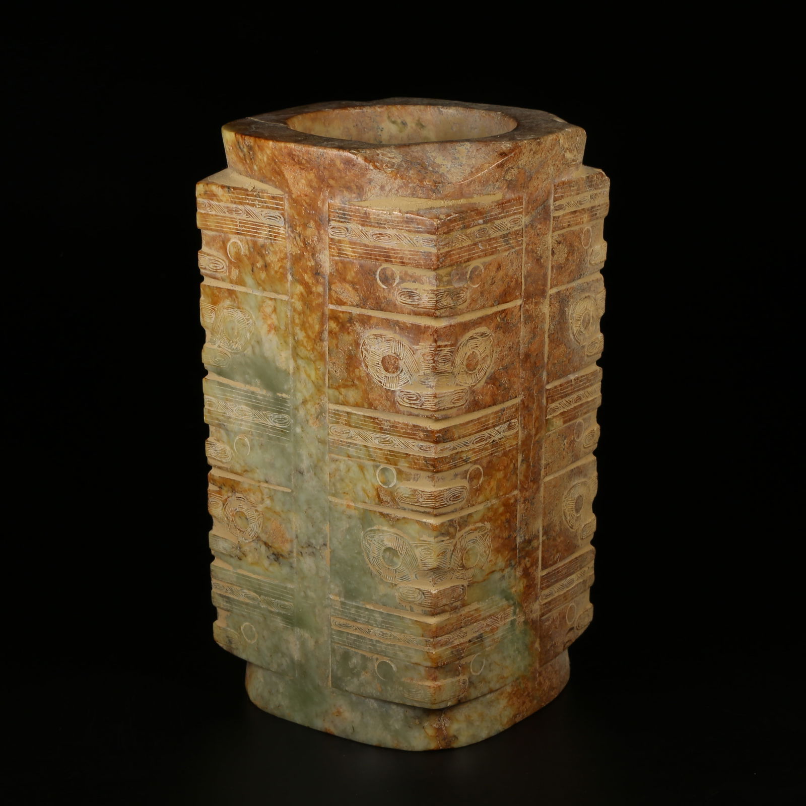 A ARCHAIC JADE CONG WITH DIVINE HUMAN FACE, LIANGZHU CULTURE (1 of 9)