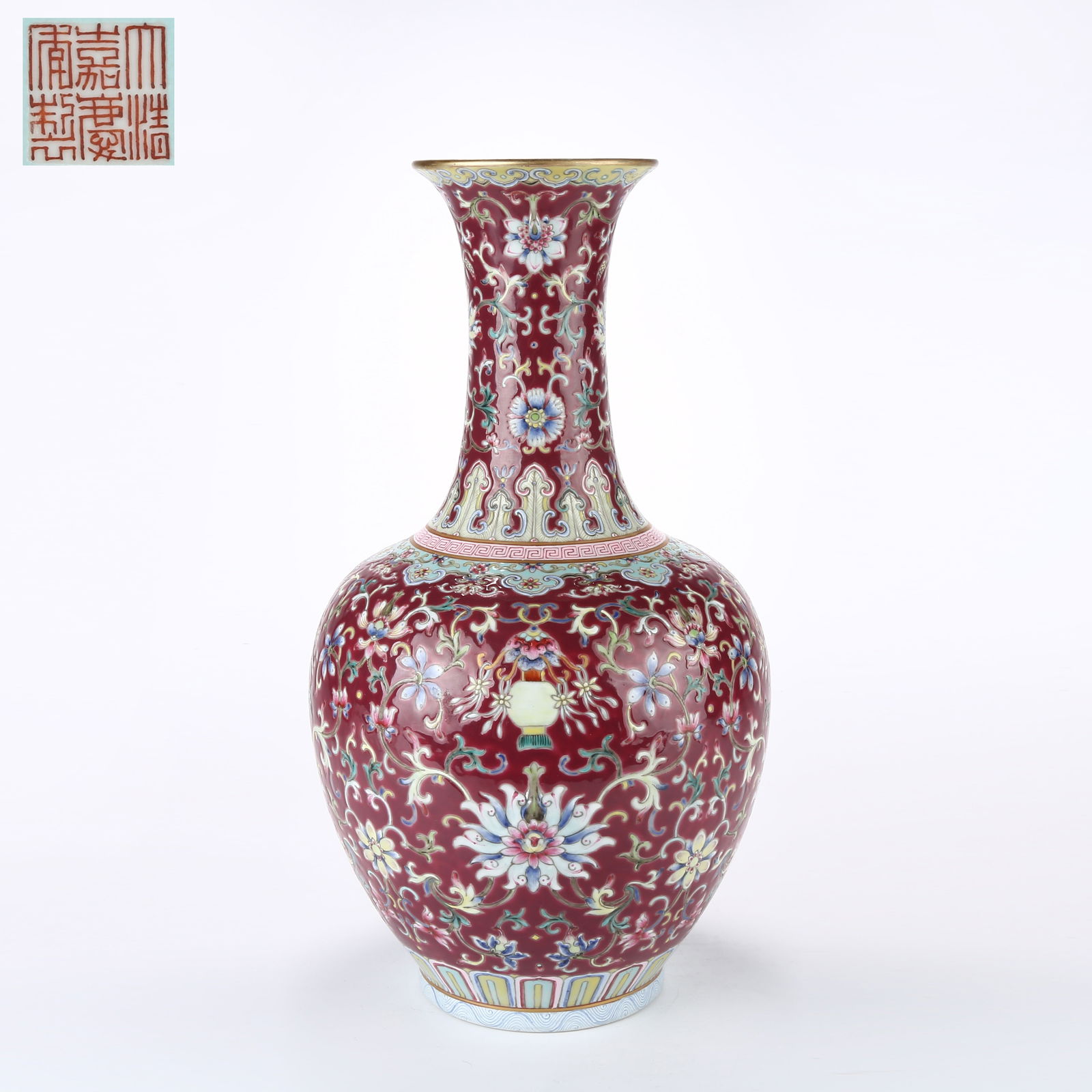 A ROUGE RED GROUND FAMILLE ROSE VASE WITH BAOXIANG FLOWER DESIGN (1 of 10)