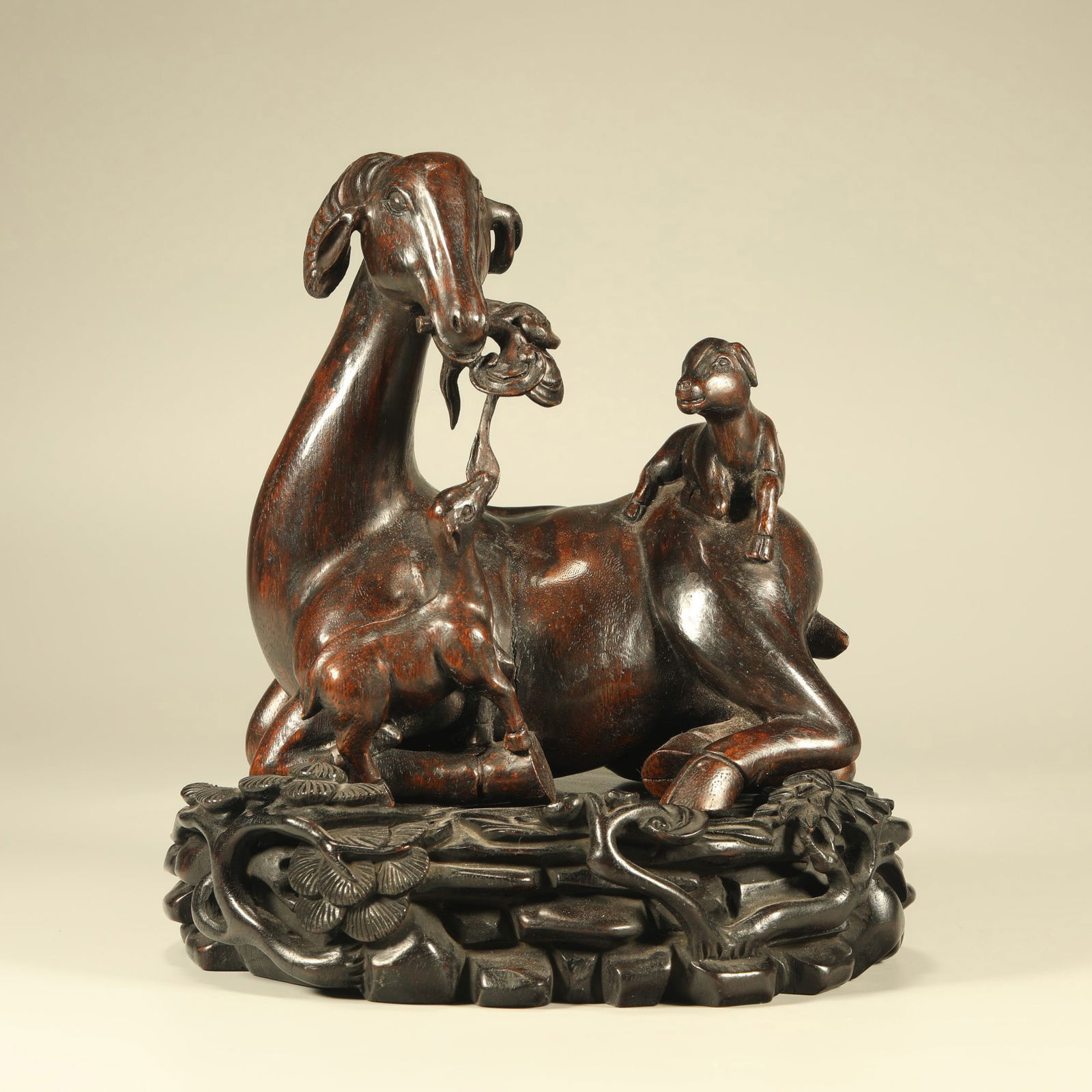 A AGARWOOD CARVING OF "THREE RAMS BRING AUSPICIOUSNESS" (1 of 6)