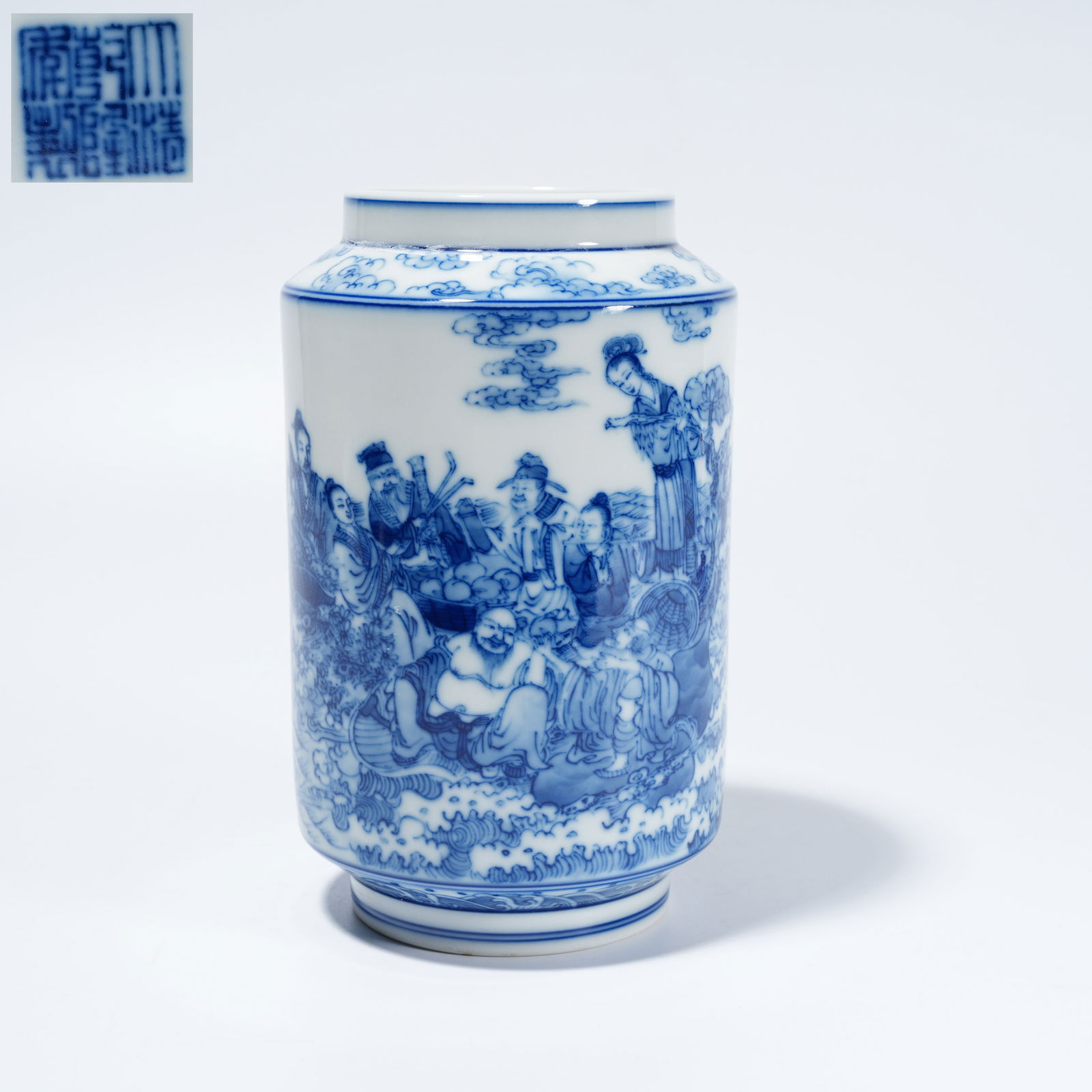 A BLUE-AND-WHITE VASE WITH EIGHT IMMORTALS CROSSING THE SEA MOTIF: Blue-and-White Vase with Eight Immortals Crossing the Sea Motif