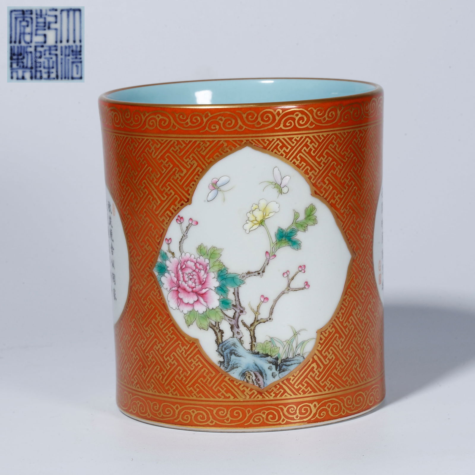 A BRONZE GLAZE BRUSH POT WITH RESERVED FLOWER-PATTERNED DISH DESIGN (1 of 9)