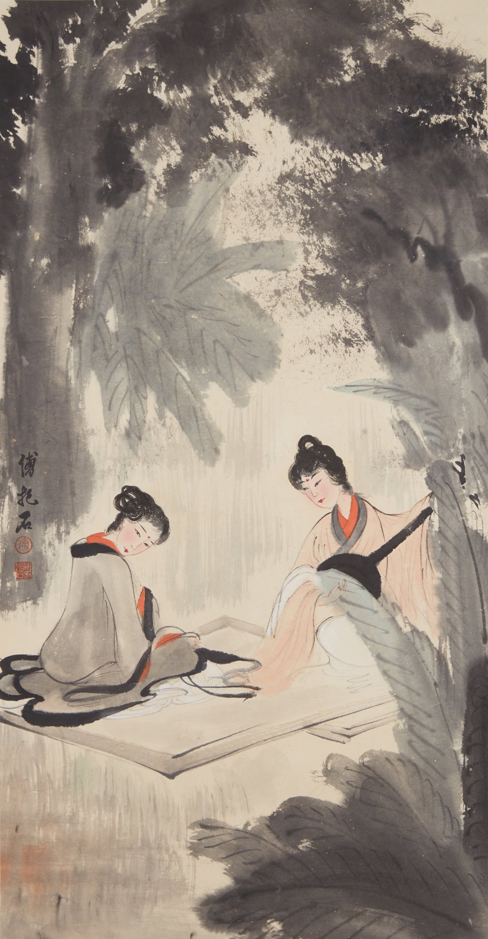 A LADIES (FIGURES) PAINTING ON PAPER BY FU BAOSHI.傅抱石 (1 of 9)