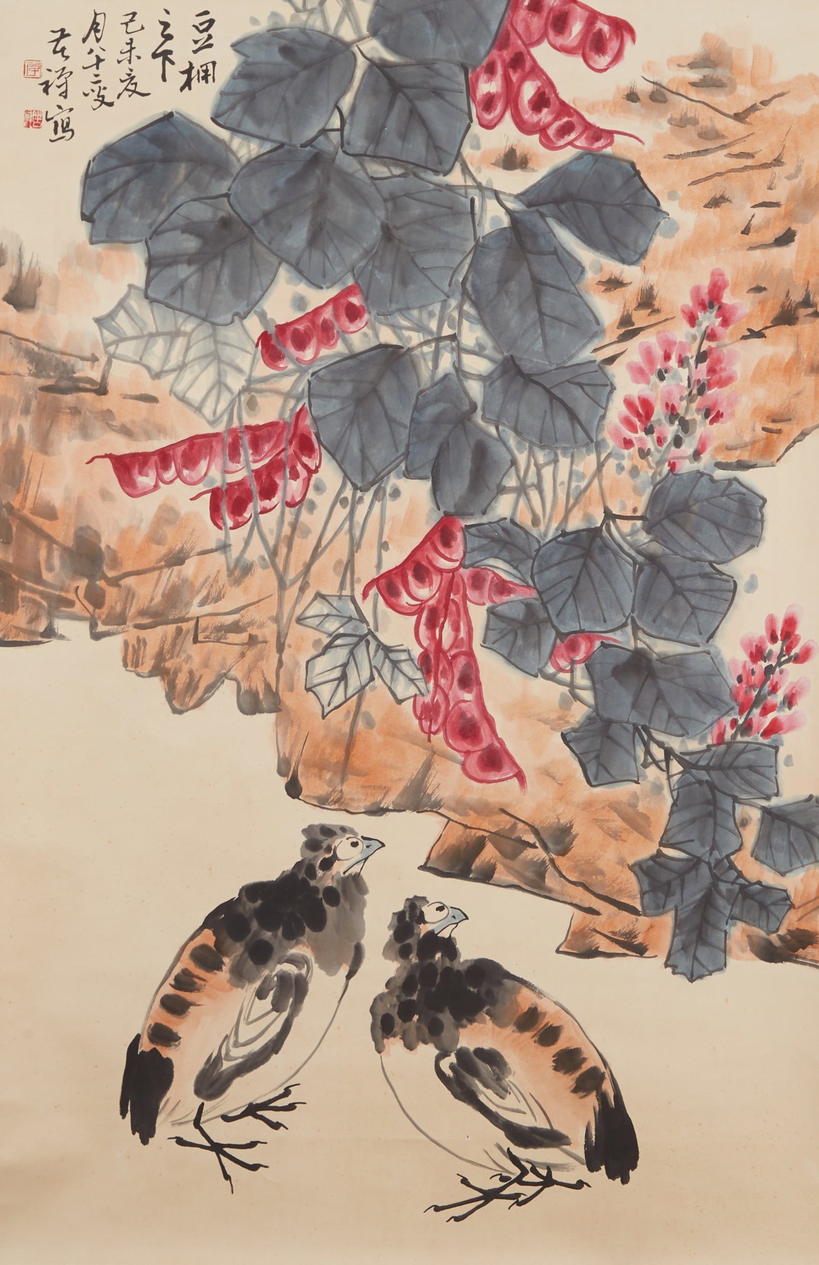 A FLOWER-AND-BIRD PAINTING ON PAPER BY LI KUCHAN.李苦禪: Flower-and-Bird Painting on Paper by Li Kuchan.李苦禪