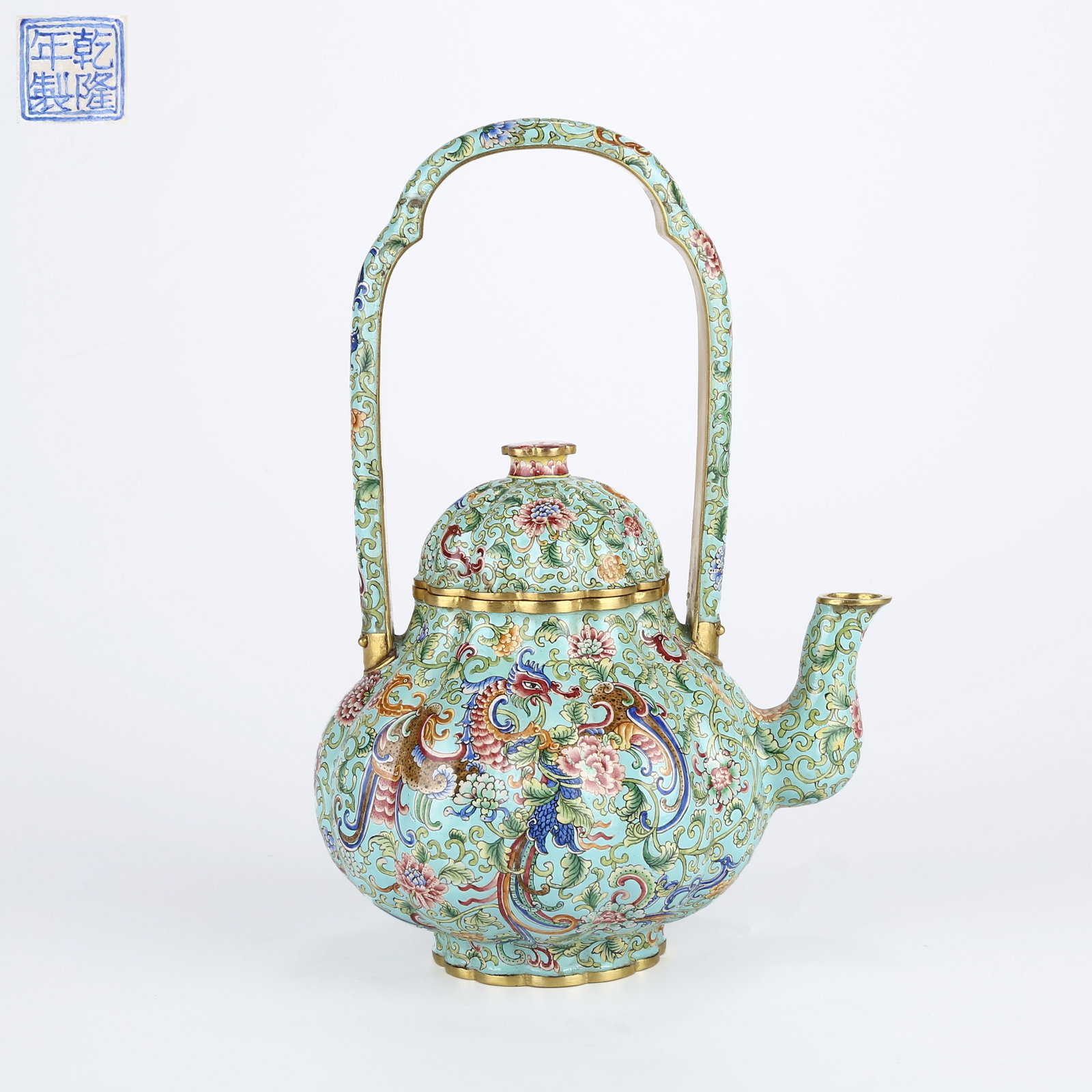 A GOURD-SHAPED CLOISONNÉ ENAMELED EWER WITH PHOENIX AND FLORAL DESIGN (1 of 9)