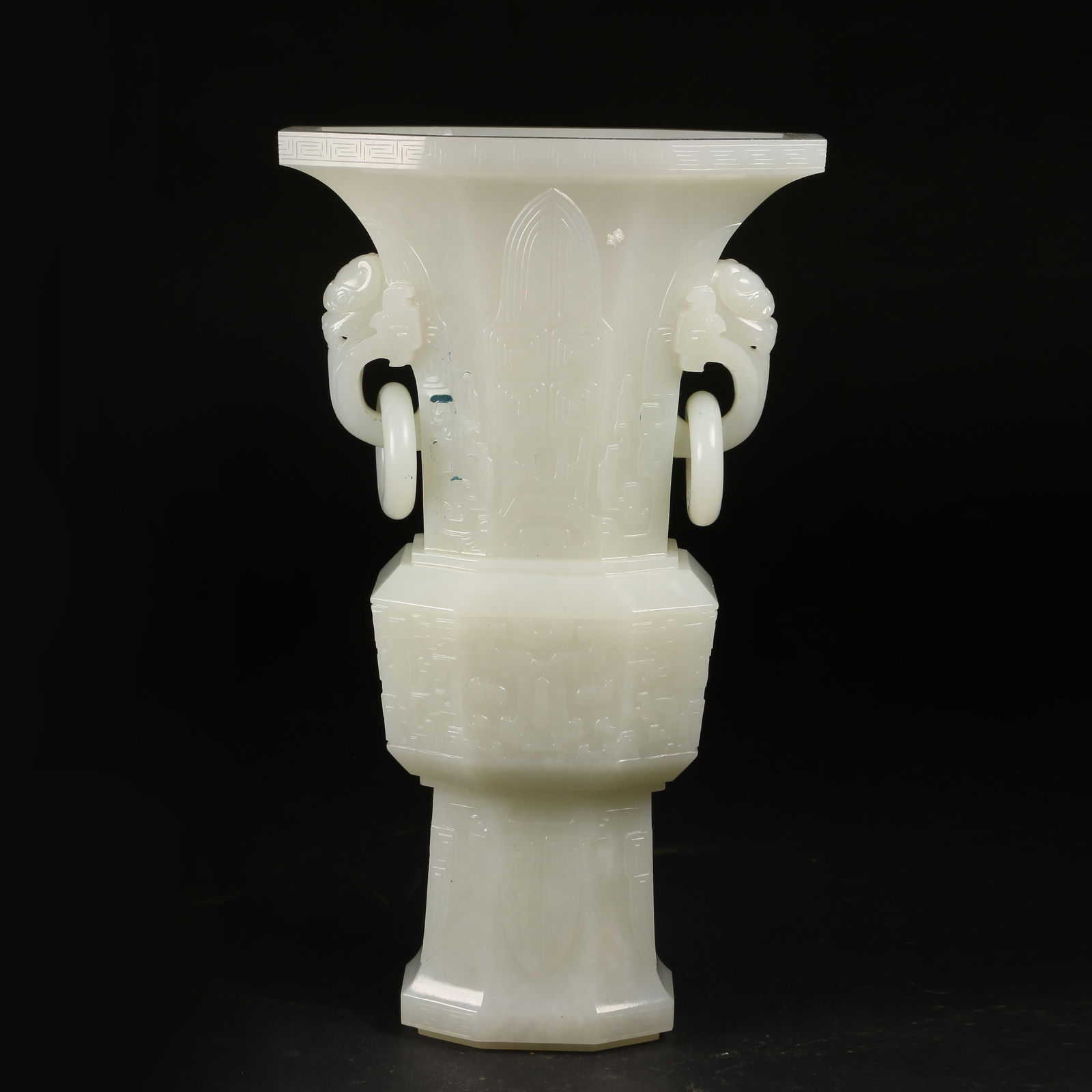 A HETIAN WHITE JADE HUAGU VASE WITH BEAST-MASK FUSHOU MOTIFS (1 of 10)