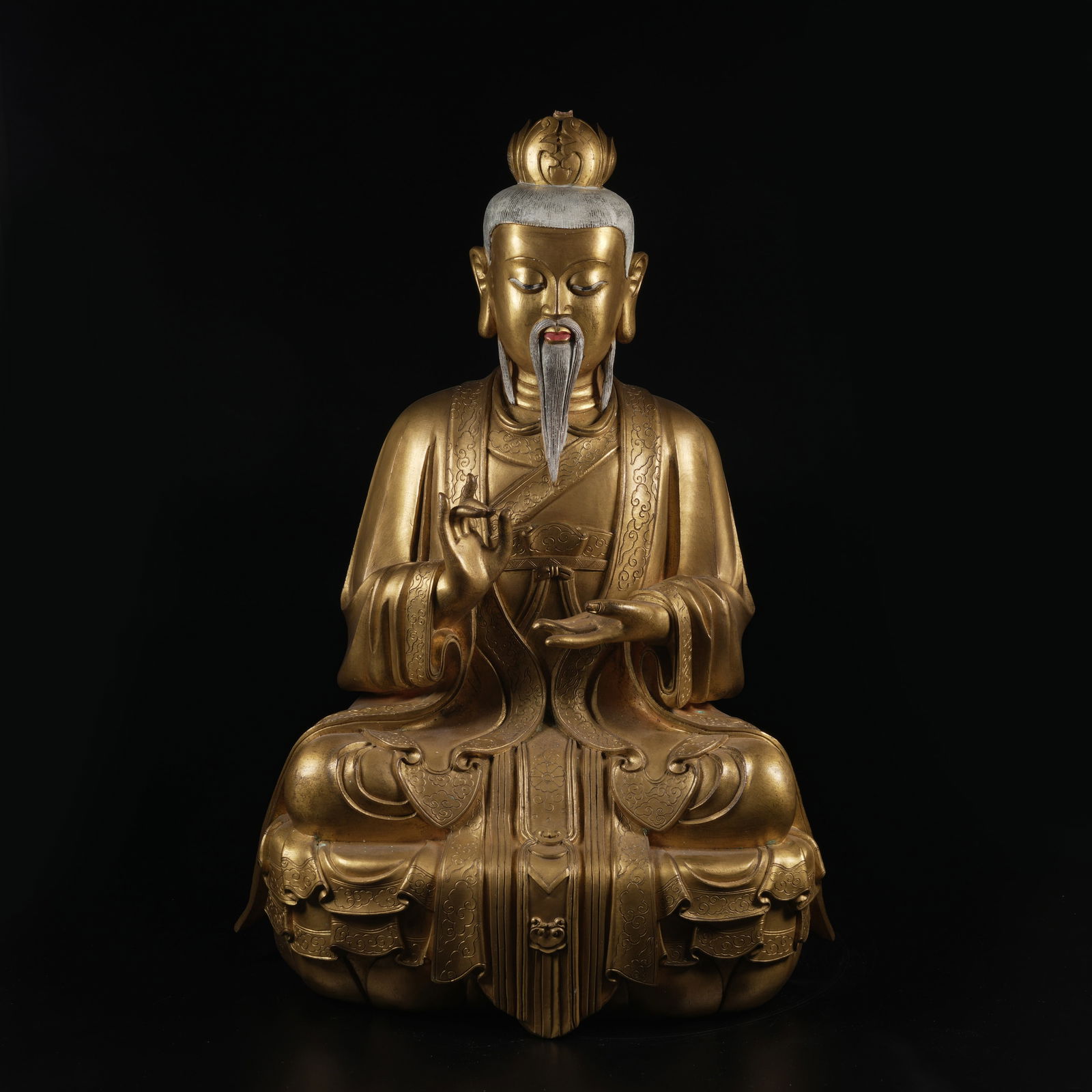 A GILT-BRONZE THREE PURE ONES PATRIARCHS STATUE: Gilt-Bronze Three Pure Ones Patriarchs Statue