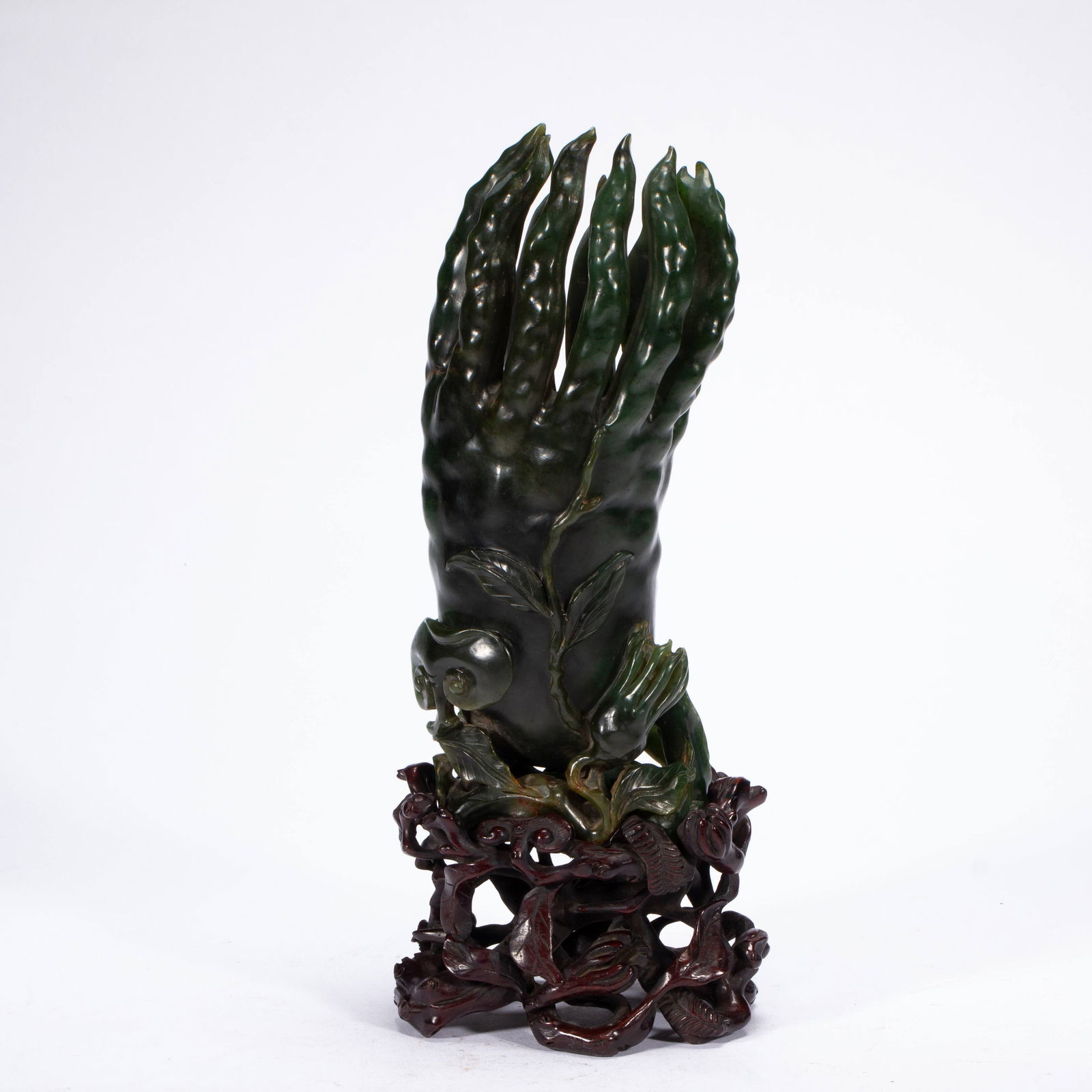 A HETIAN SPINACH GREEN JADE BUDDHA'S HAND (1 of 9)