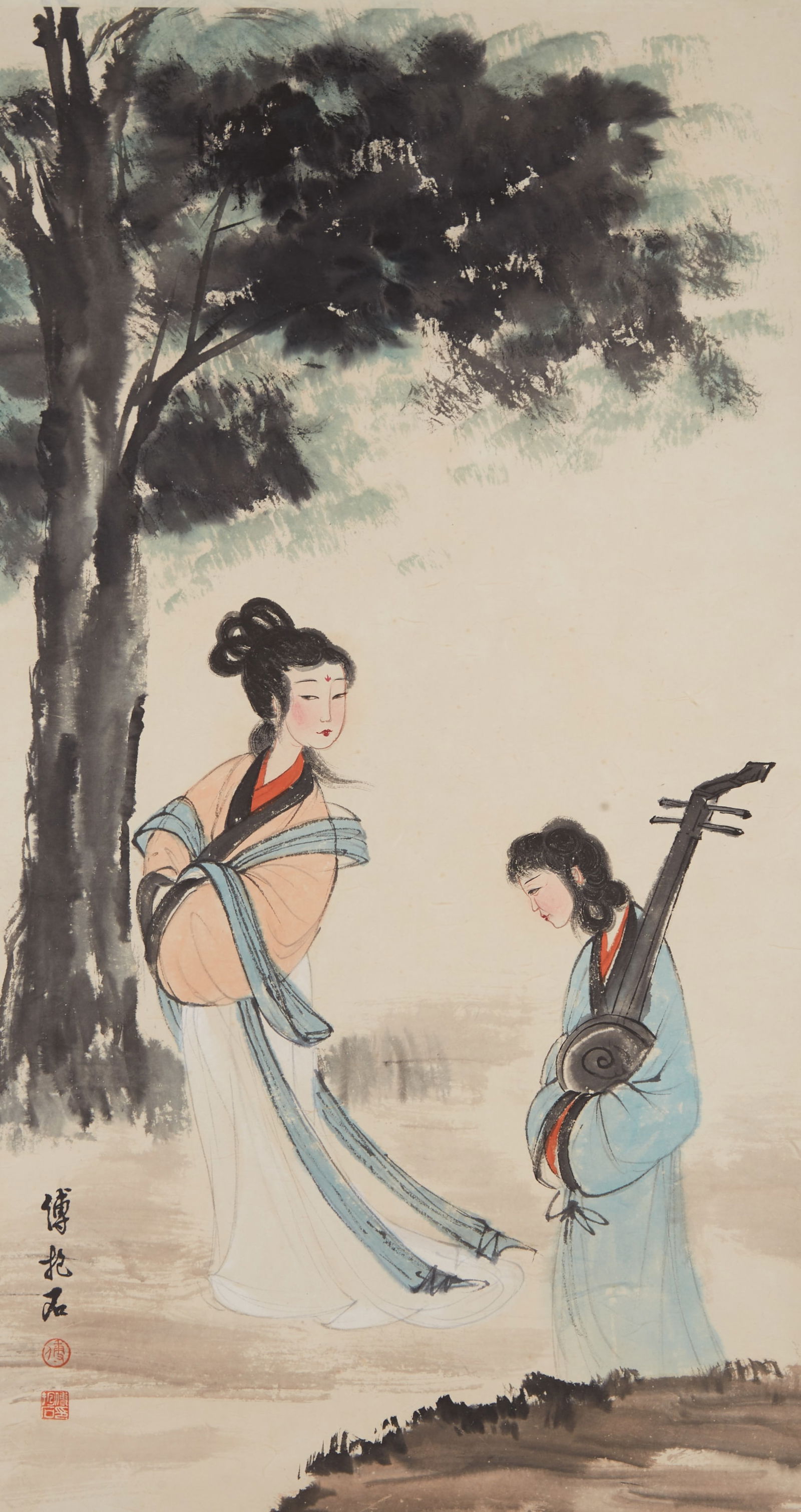 A LADIES (FIGURES) PAINTING ON PAPER BY FU BAOSHI.傅抱石 (1 of 7)